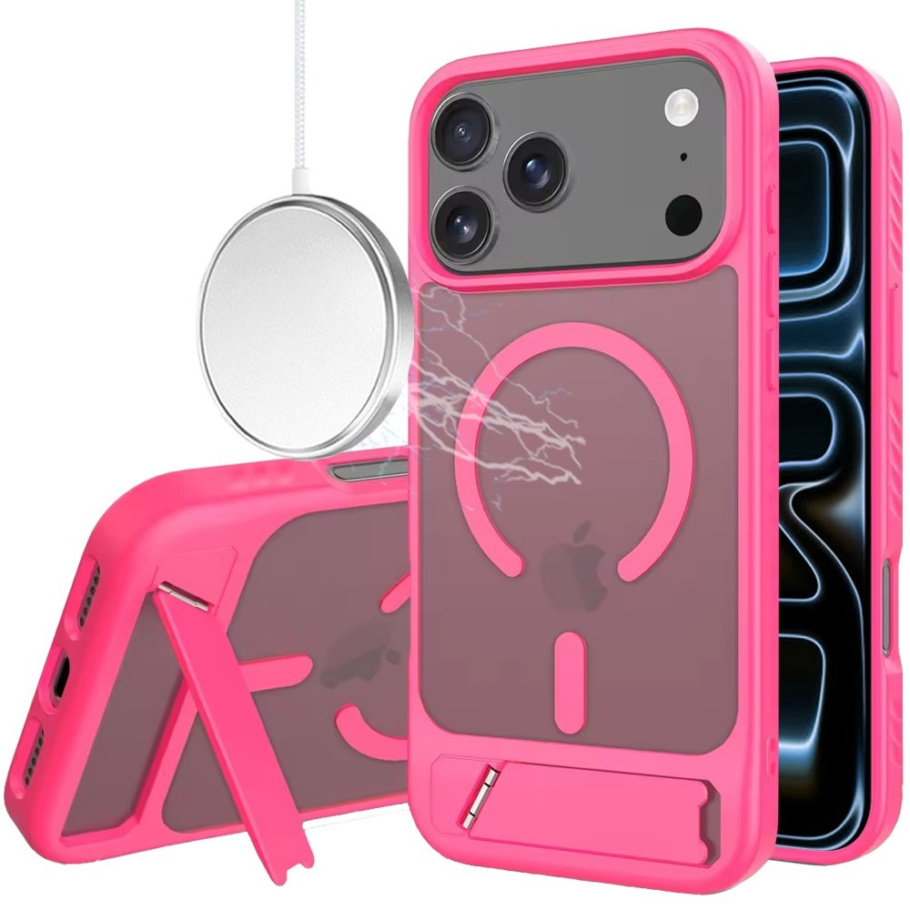 for iphone 17 pro matte magnetic hybrid with metal kickstand case hot pink
