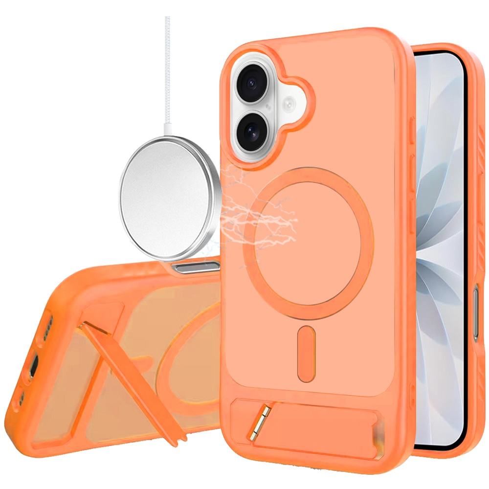 for iphone 17 matte magnetic hybrid with metal kickstand case cosmic orange