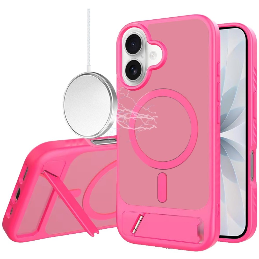 for iphone 17 matte magnetic hybrid with metal kickstand case hot pink