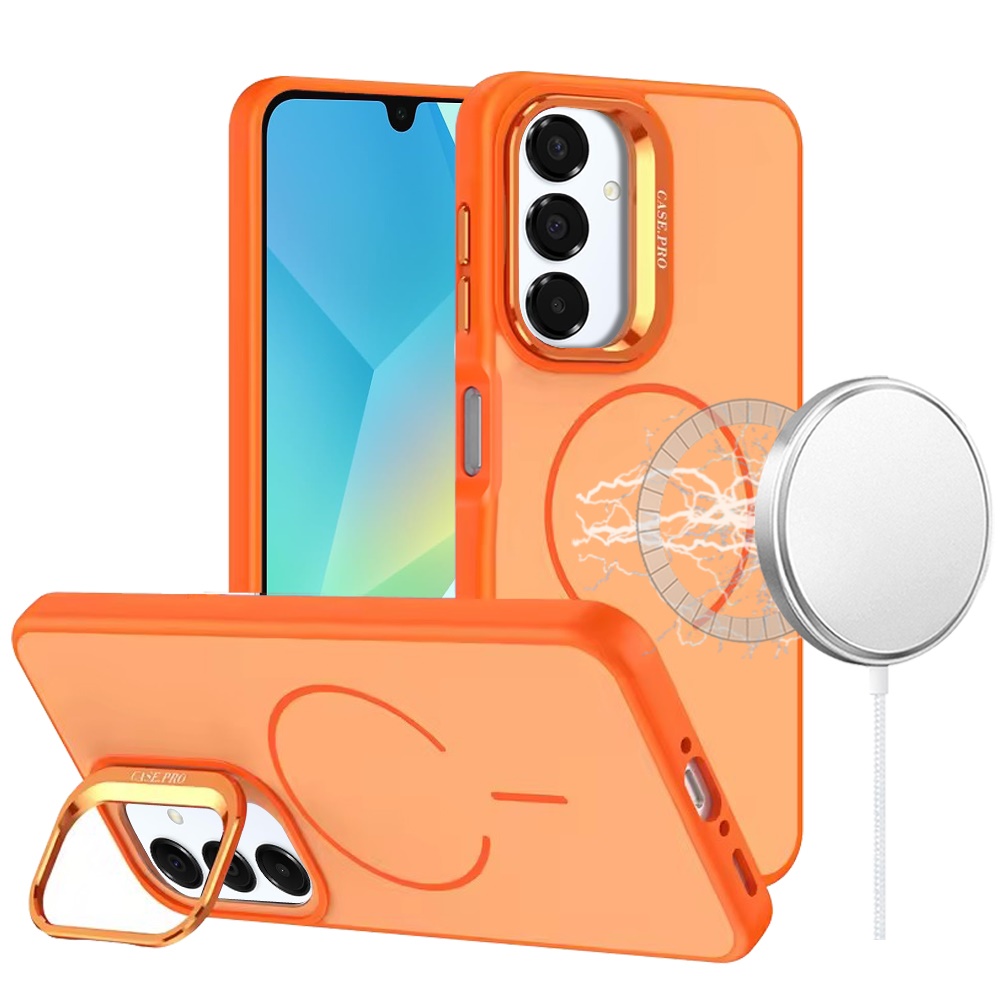 for samsung a16 5g premium matte magnetic metal camera stand hybrid case cosmic orange