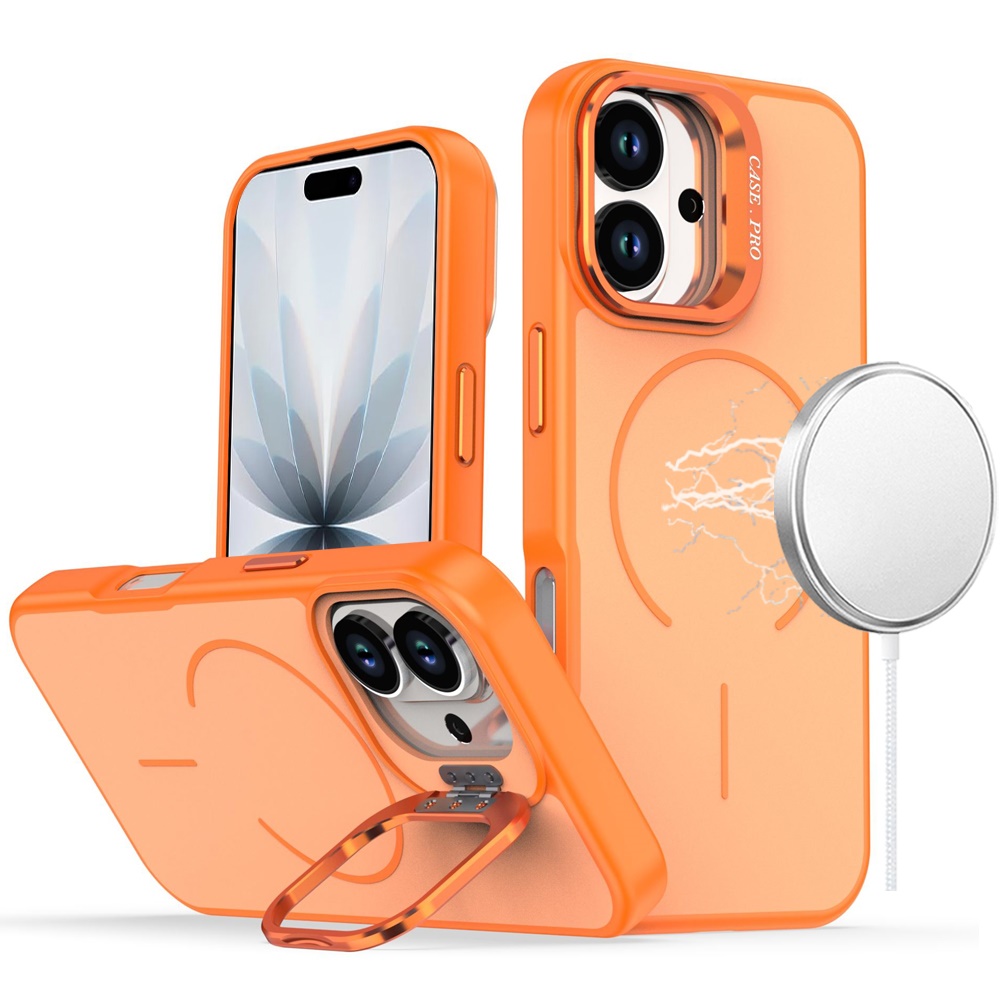 for iphone 17 premium matte magnetic metal camera stand hybrid case cosmic orange