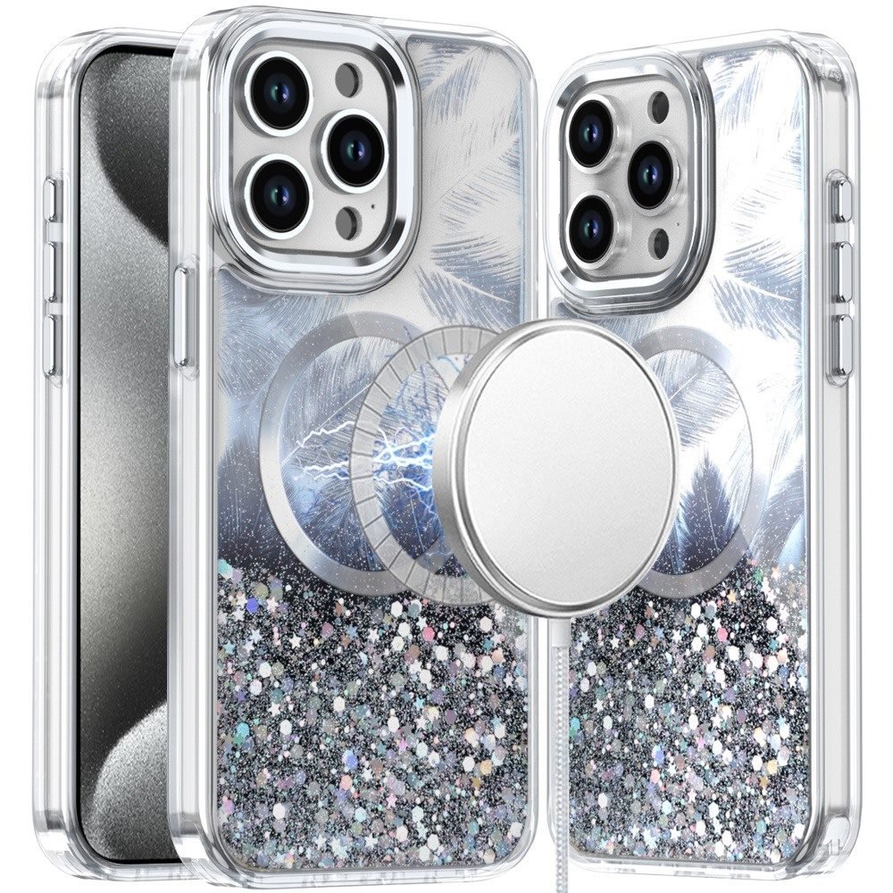 for ip15 pro max epoxy glitter shimmer [magnetic circle] hybrid case black