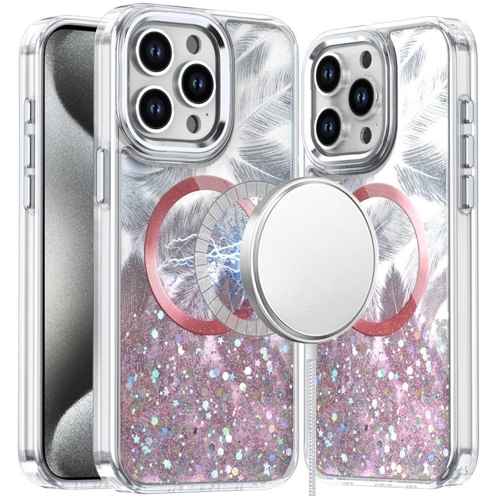 for ip15 pro max epoxy glitter shimmer [magnetic circle] hybrid case light pink