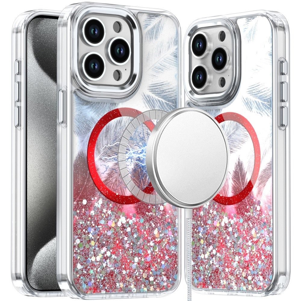 for ip15 pro max epoxy glitter shimmer [magnetic circle] hybrid case red