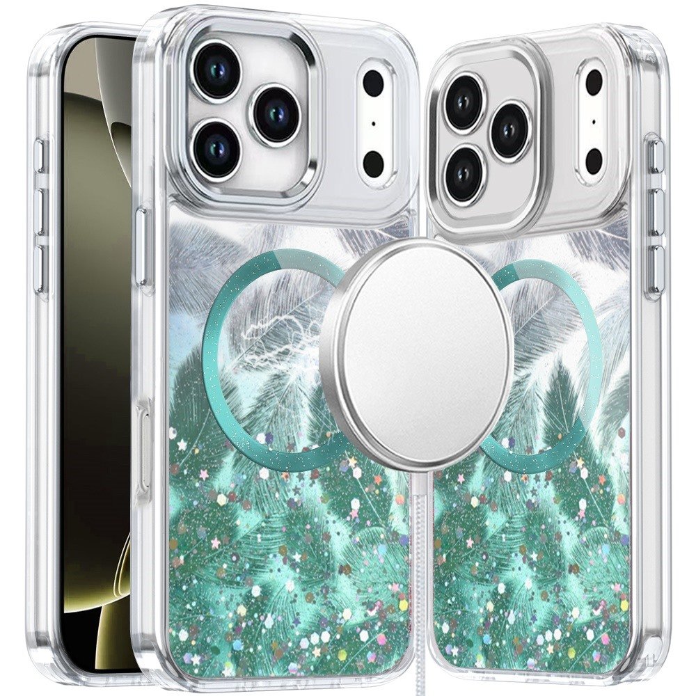 for iphone 17 pro max epoxy glitter shimmer [magnetic circle] hybrid case light green