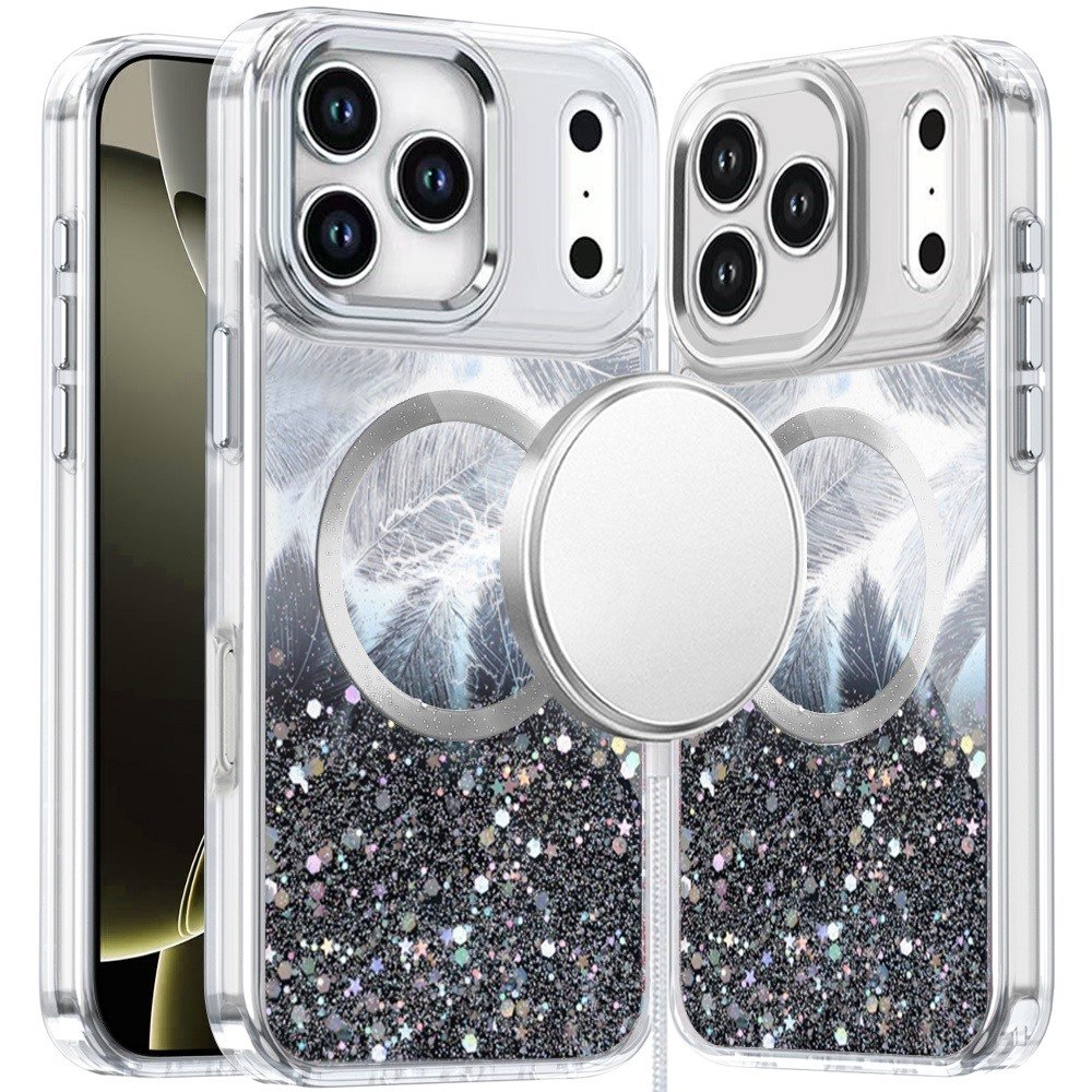 for iphone 17 pro epoxy glitter shimmer [magnetic circle] hybrid case black