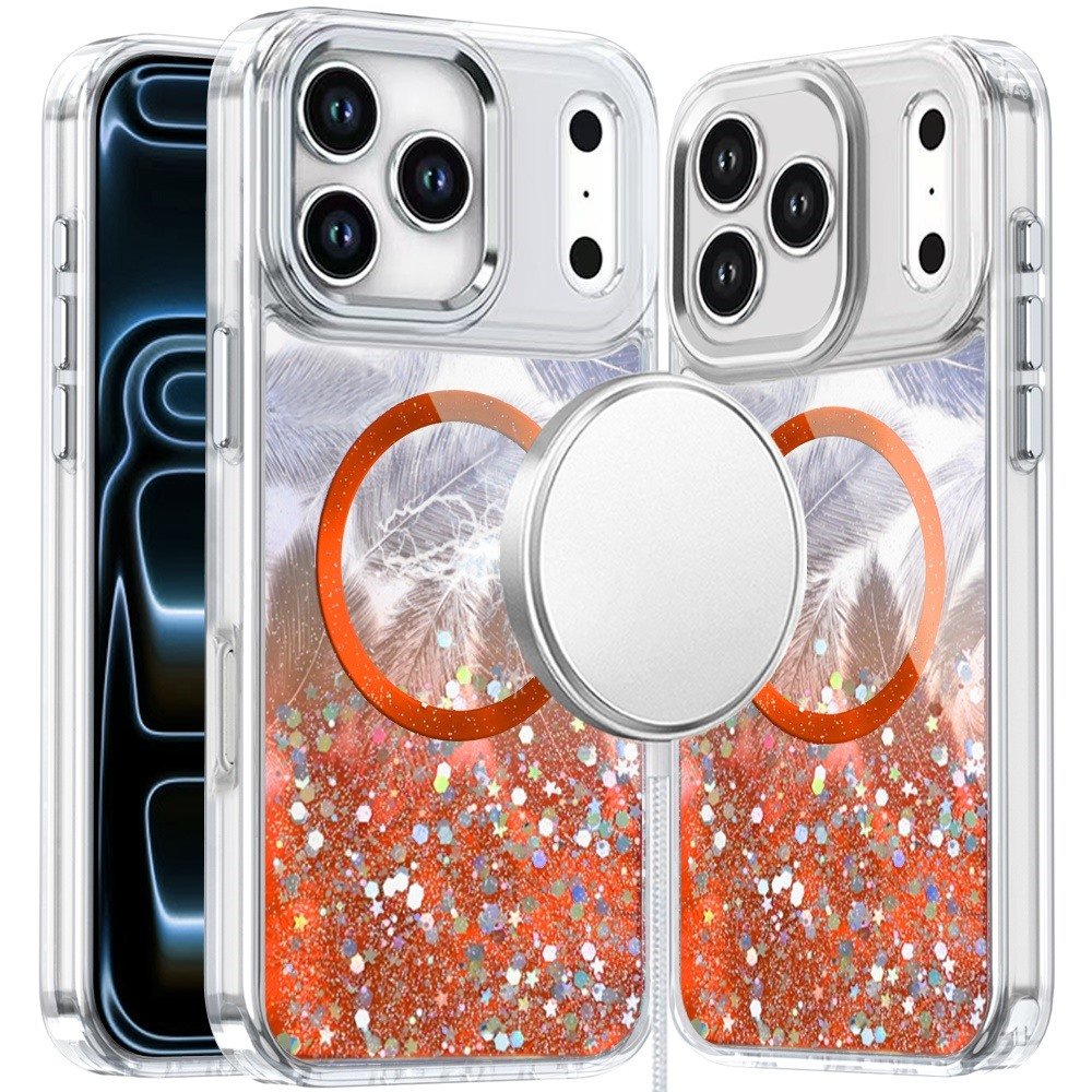 for iphone 17 pro epoxy glitter shimmer [magnetic circle] hybrid case cosmic orange
