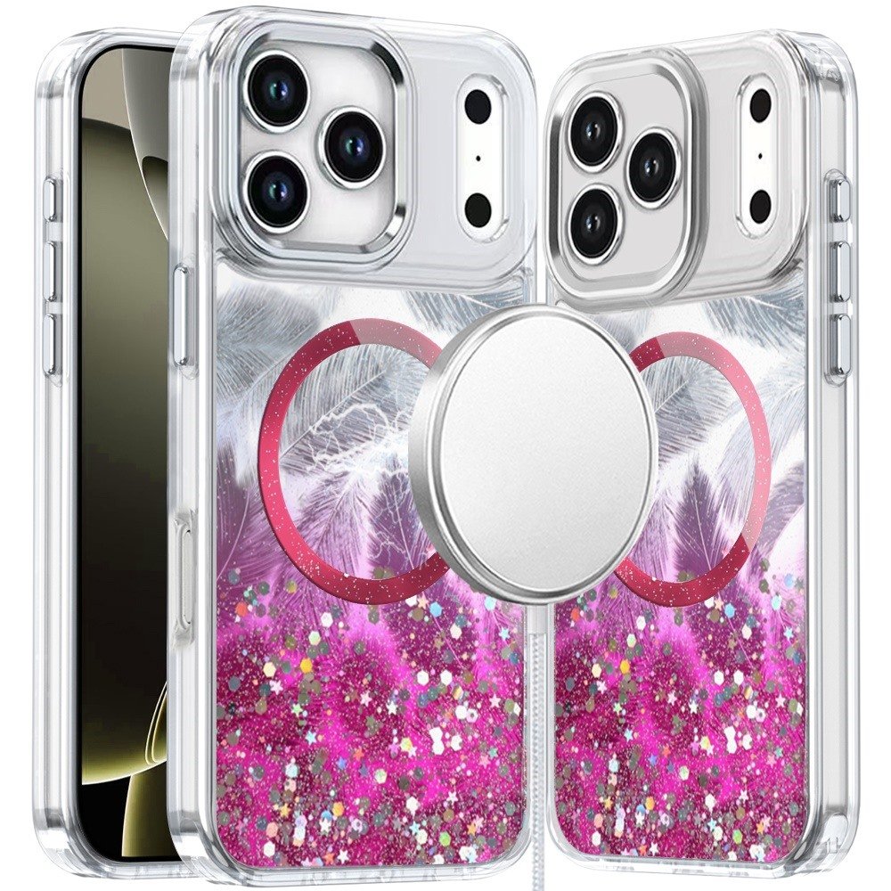 for iphone 17 pro epoxy glitter shimmer [magnetic circle] hybrid case hot pink