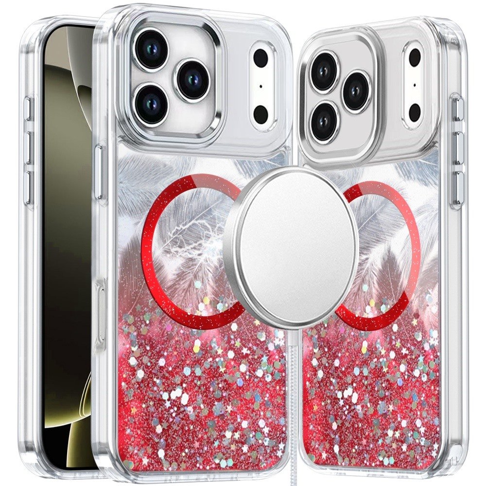 for iphone 17 pro epoxy glitter shimmer [magnetic circle] hybrid case red