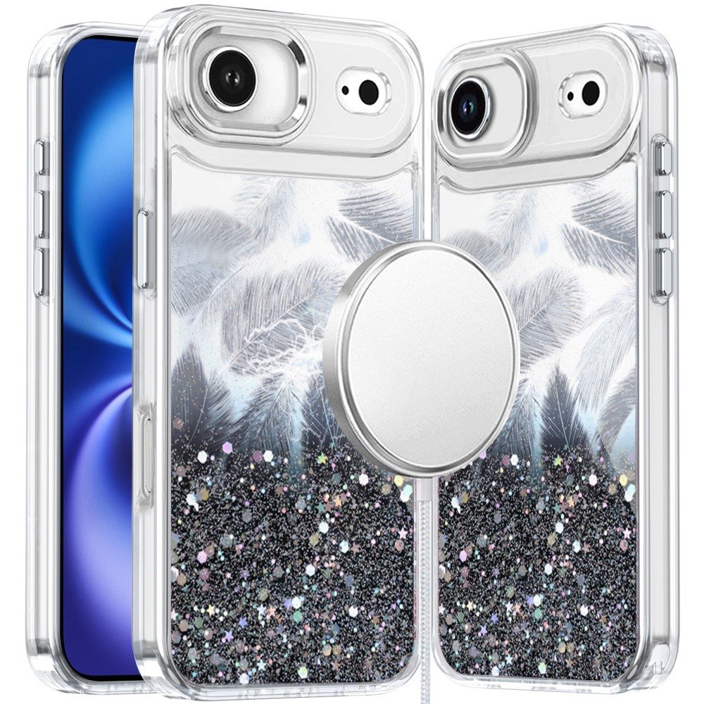 for iphone 17 air epoxy glitter shimmer [magnetic circle] hybrid case black