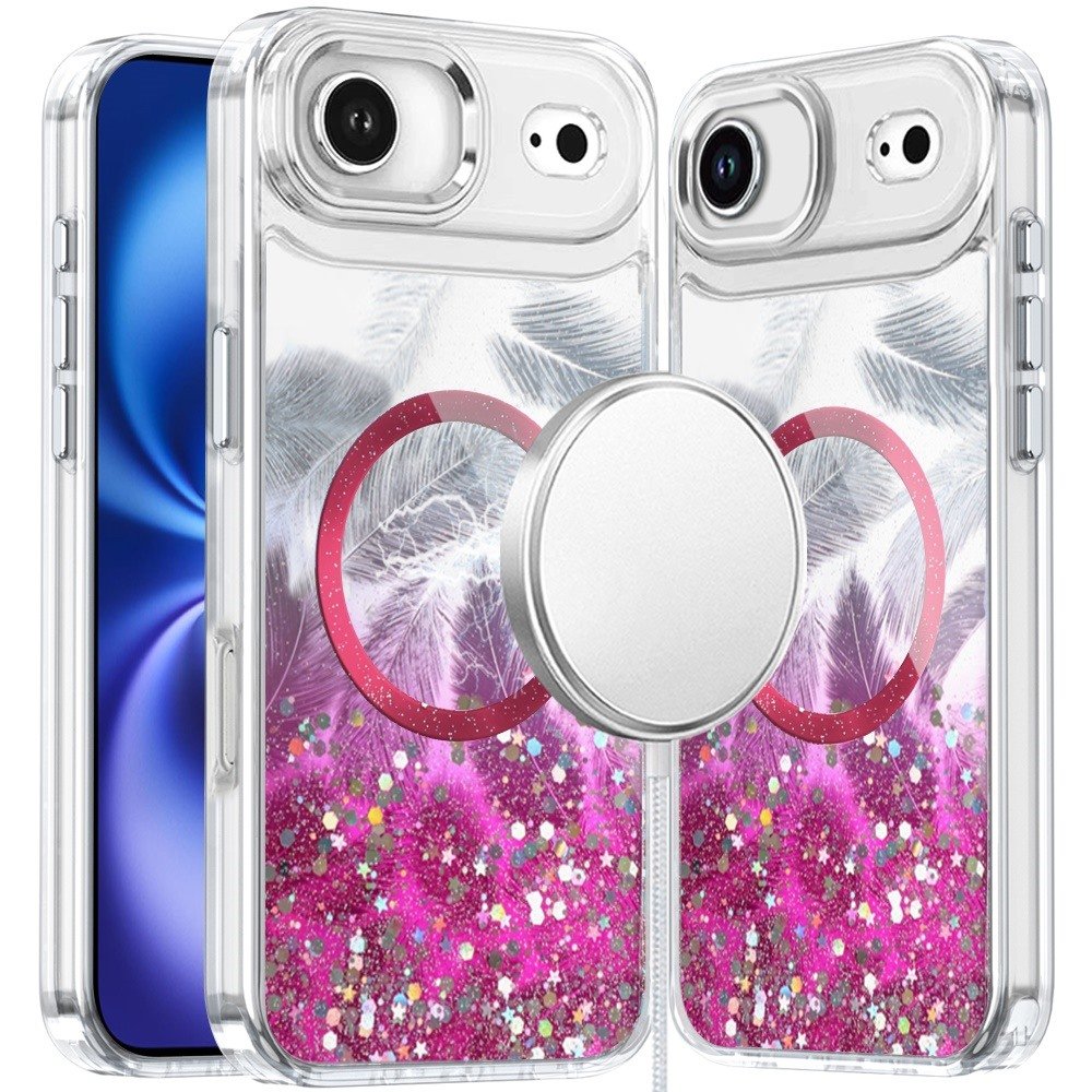 for iphone 17 air epoxy glitter shimmer [magnetic circle] hybrid case hot pink