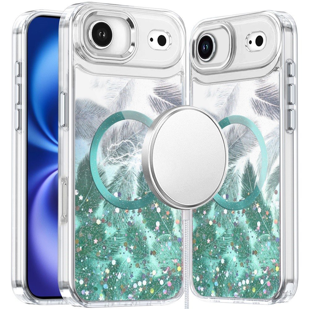 for iphone 17 air epoxy glitter shimmer [magnetic circle] hybrid case light green