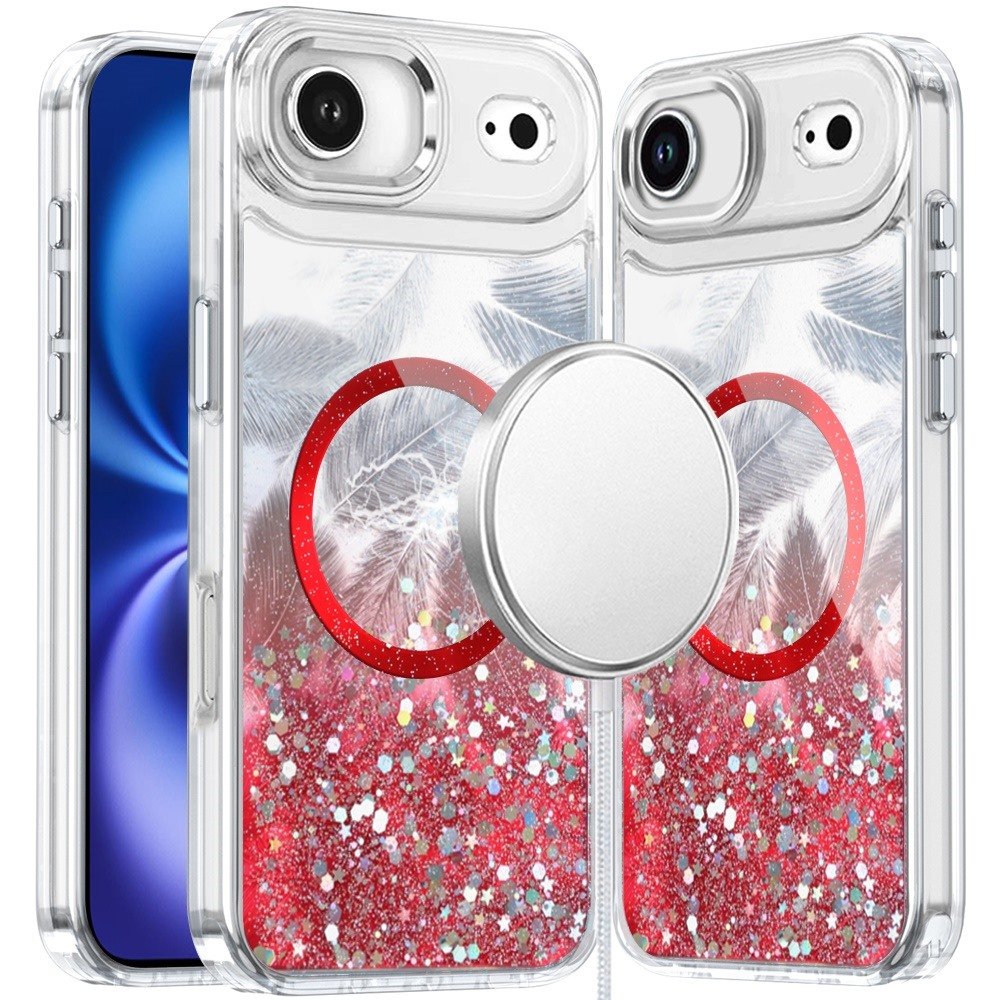 for iphone 17 air epoxy glitter shimmer [magnetic circle] hybrid case red