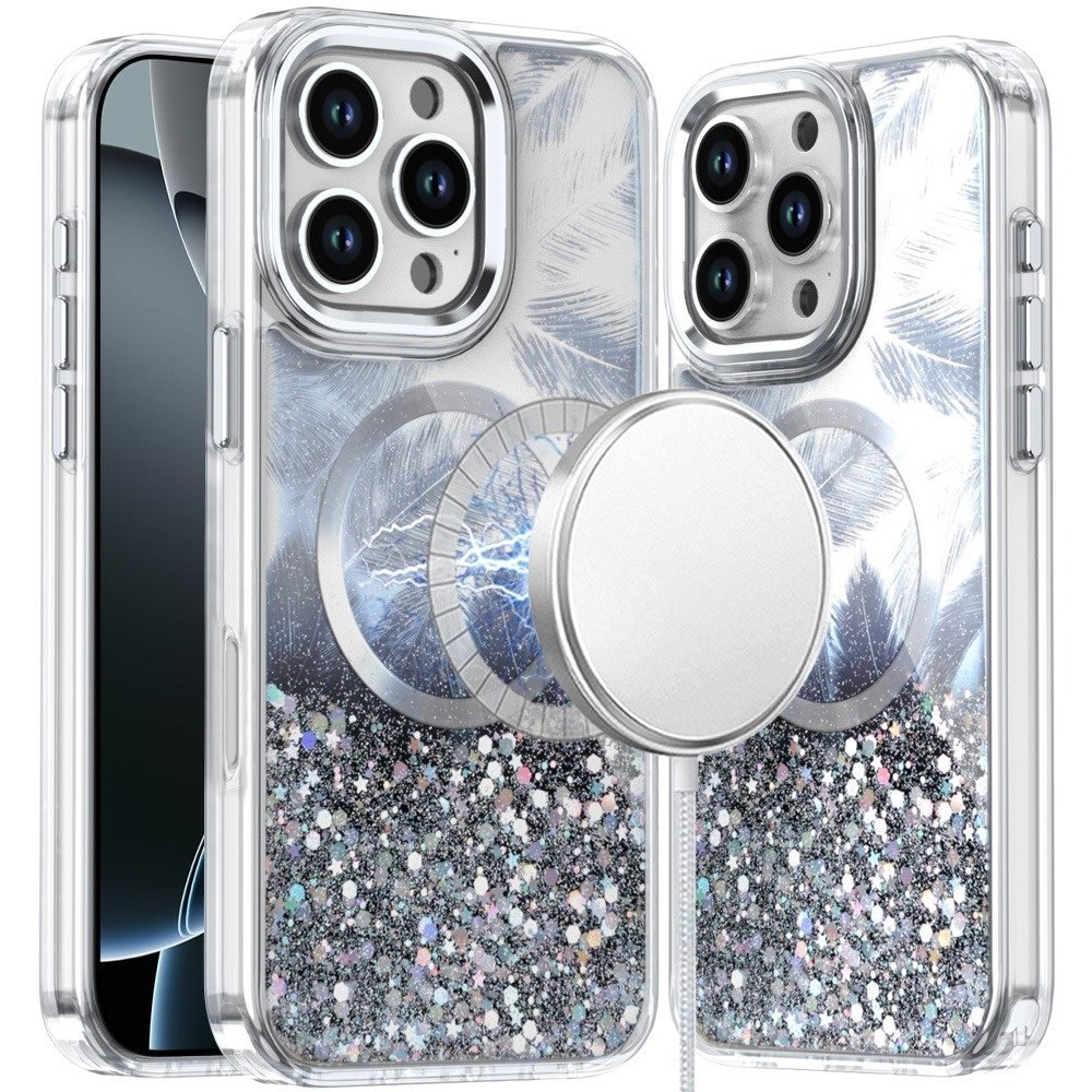 for iphone 16 pro max 6.9 inch epoxy glitter shimmer [magnetic circle] hybrid case black