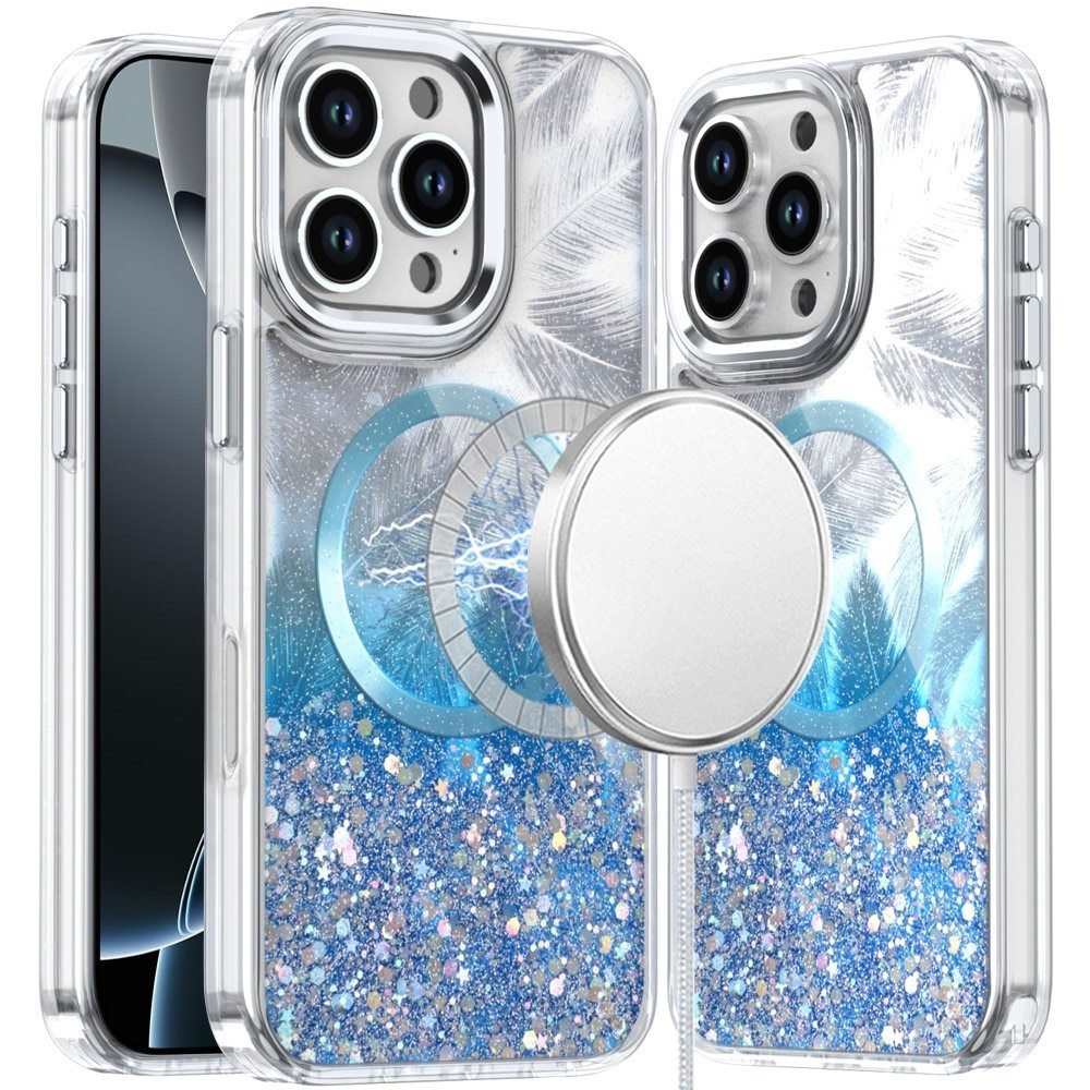 for iphone 16 pro max 6.9 inch epoxy glitter shimmer [magnetic circle] hybrid case dark blue