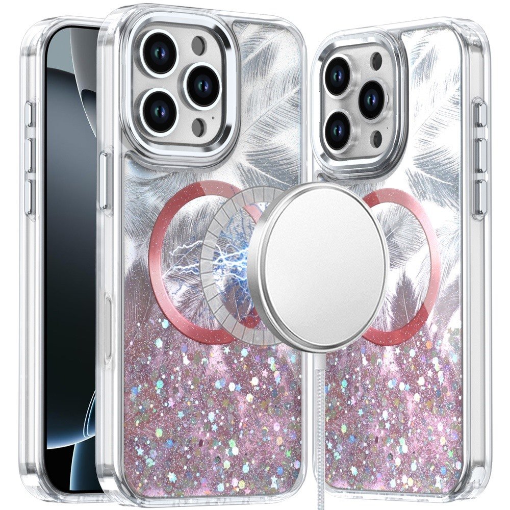for iphone 16 pro max 6.9 inch epoxy glitter shimmer [magnetic circle] hybrid case light pink