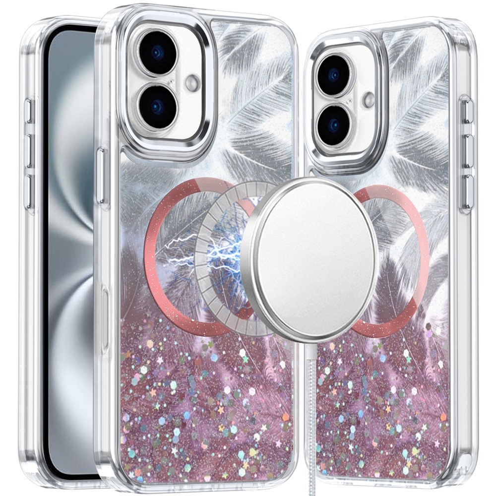 for iphone 16 6.1 inch epoxy glitter shimmer [magnetic circle] hybrid case light pink
