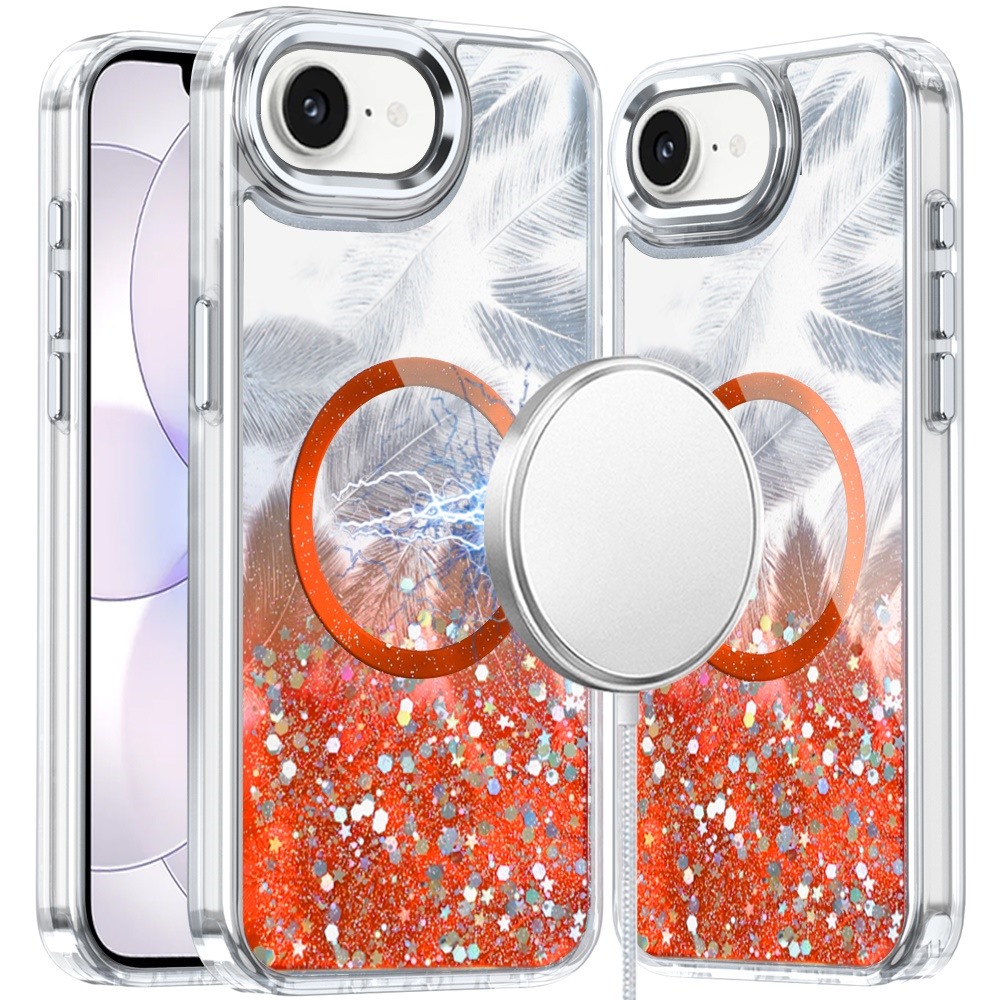 for iphone 16e (e edition) / se4 (2025) epoxy glitter shimmer [magnetic circle] hybrid case cosmic orange