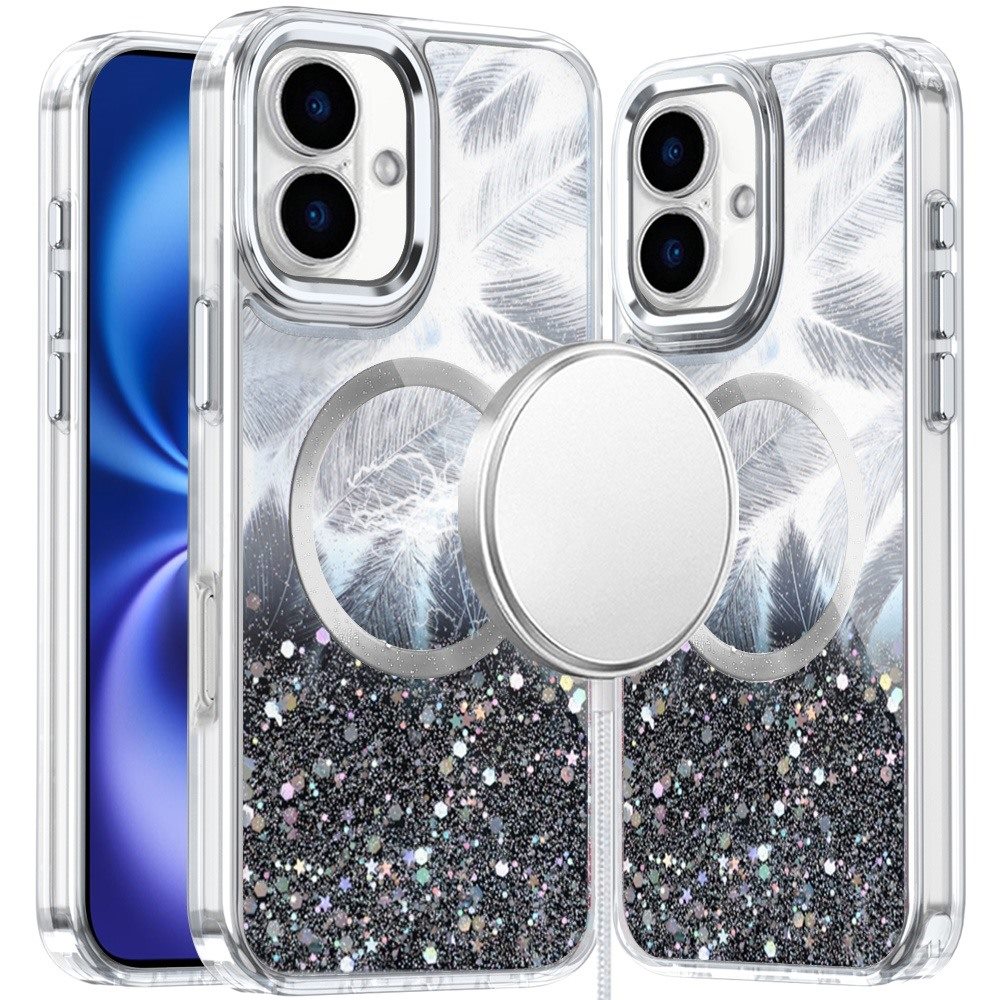 for iphone 17 epoxy glitter shimmer [magnetic circle] hybrid case black