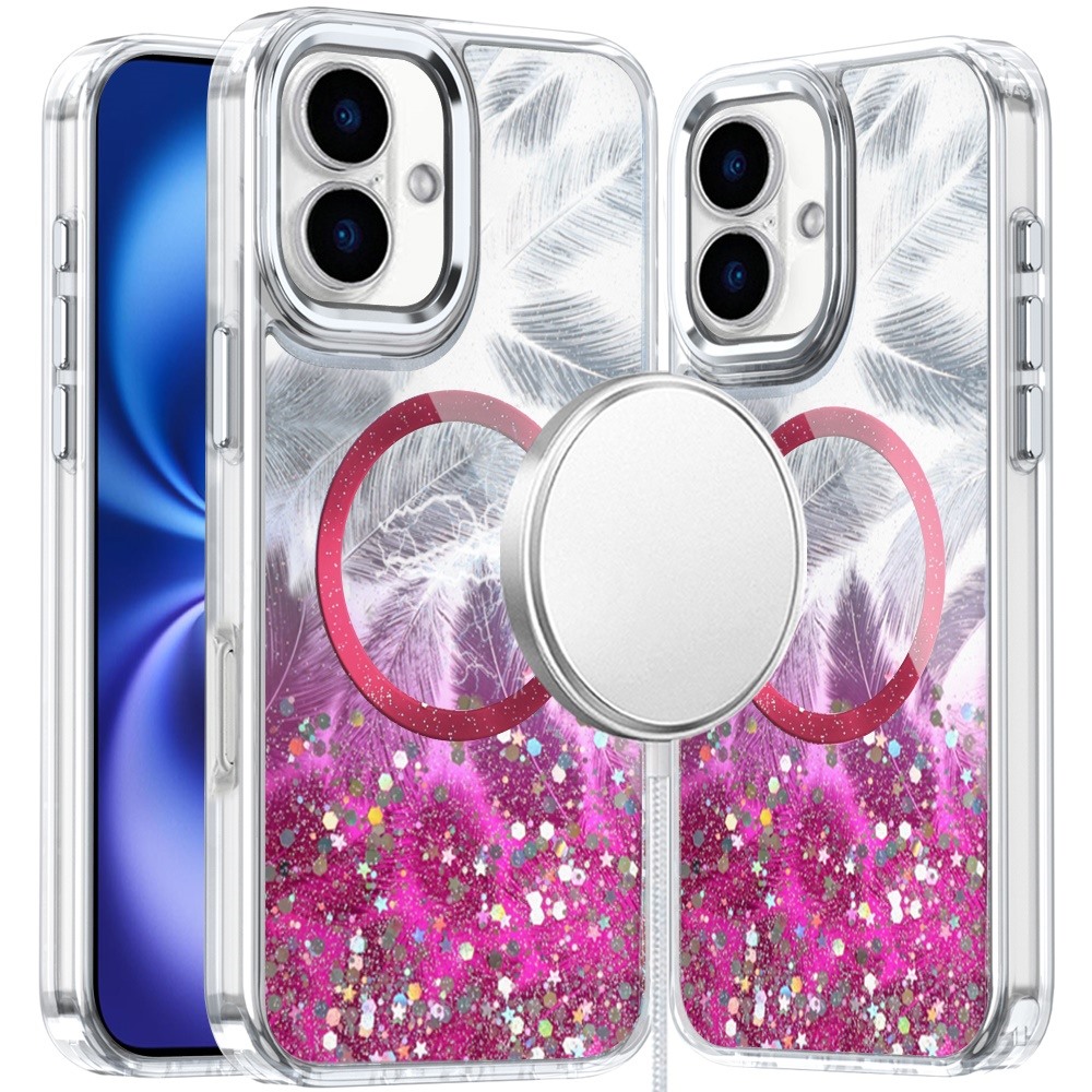 for iphone 17 epoxy glitter shimmer [magnetic circle] hybrid case hot pink