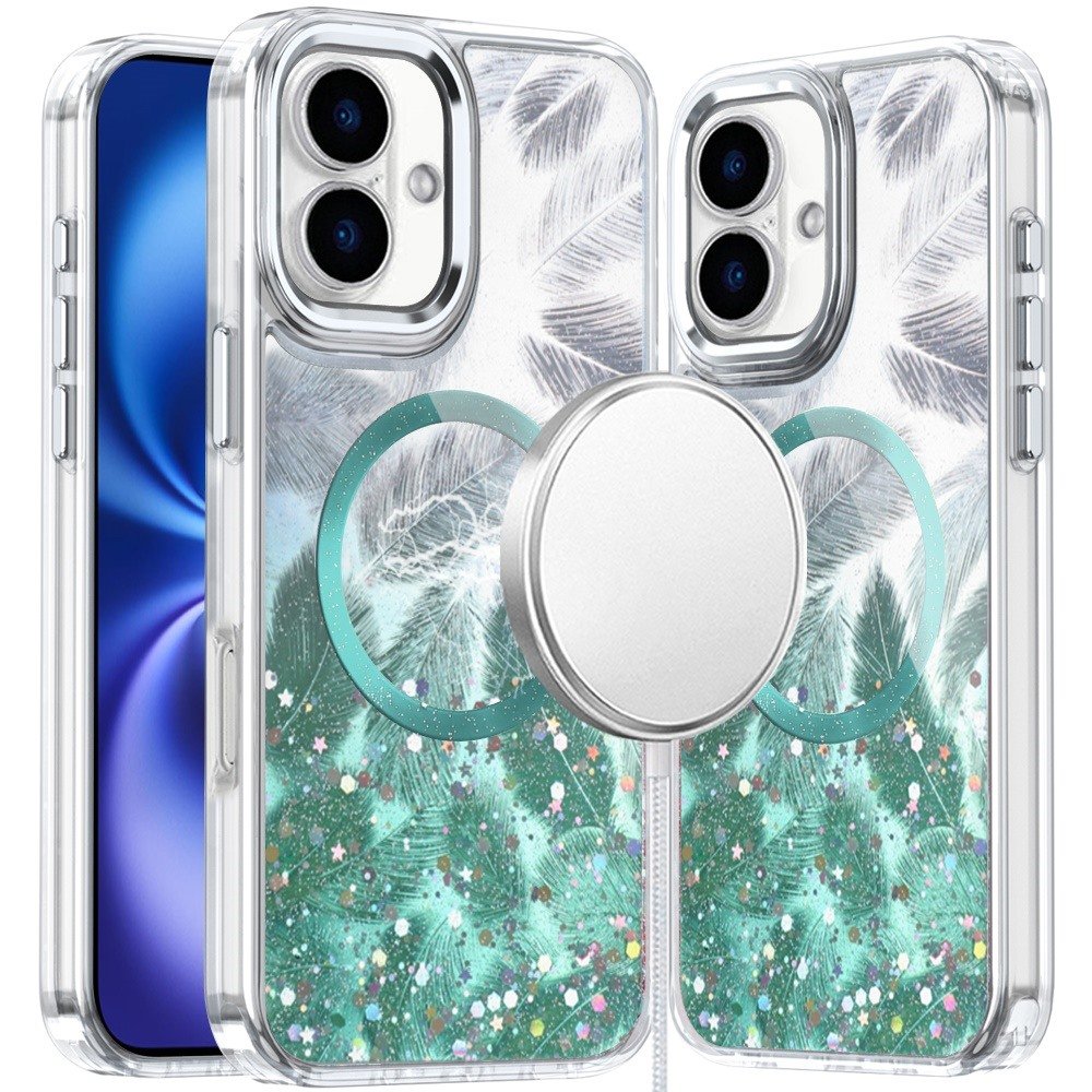 for iphone 17 epoxy glitter shimmer [magnetic circle] hybrid case light green