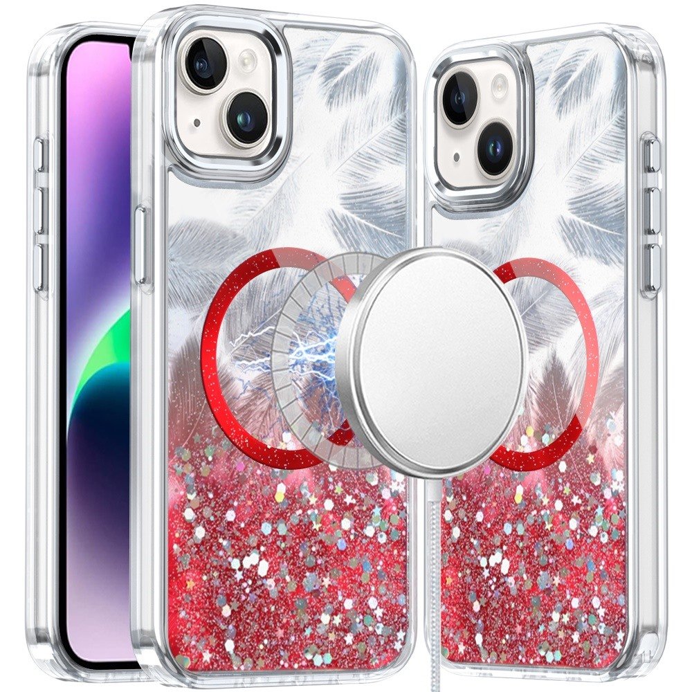 for iphone 13 6.1 epoxy glitter shimmer [magnetic circle] hybrid case red