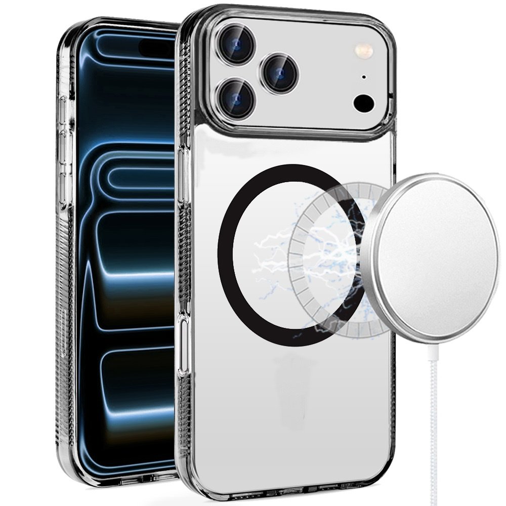 for iphone 17 pro max pure transparent [magnetic circle] high quality ultra thick hybrid black