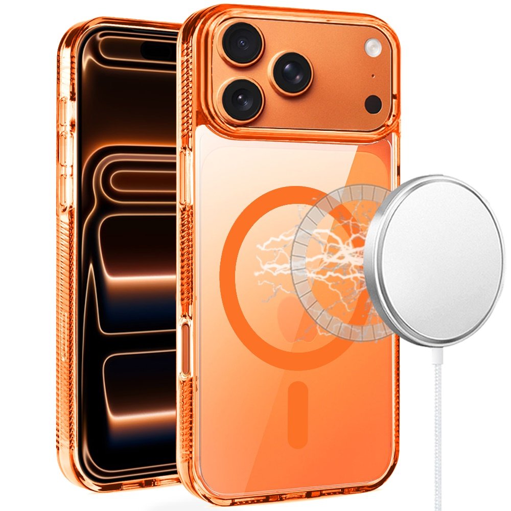for iphone 17 pro pure transparent [magnetic circle] high quality ultra thick hybrid cosmic orange