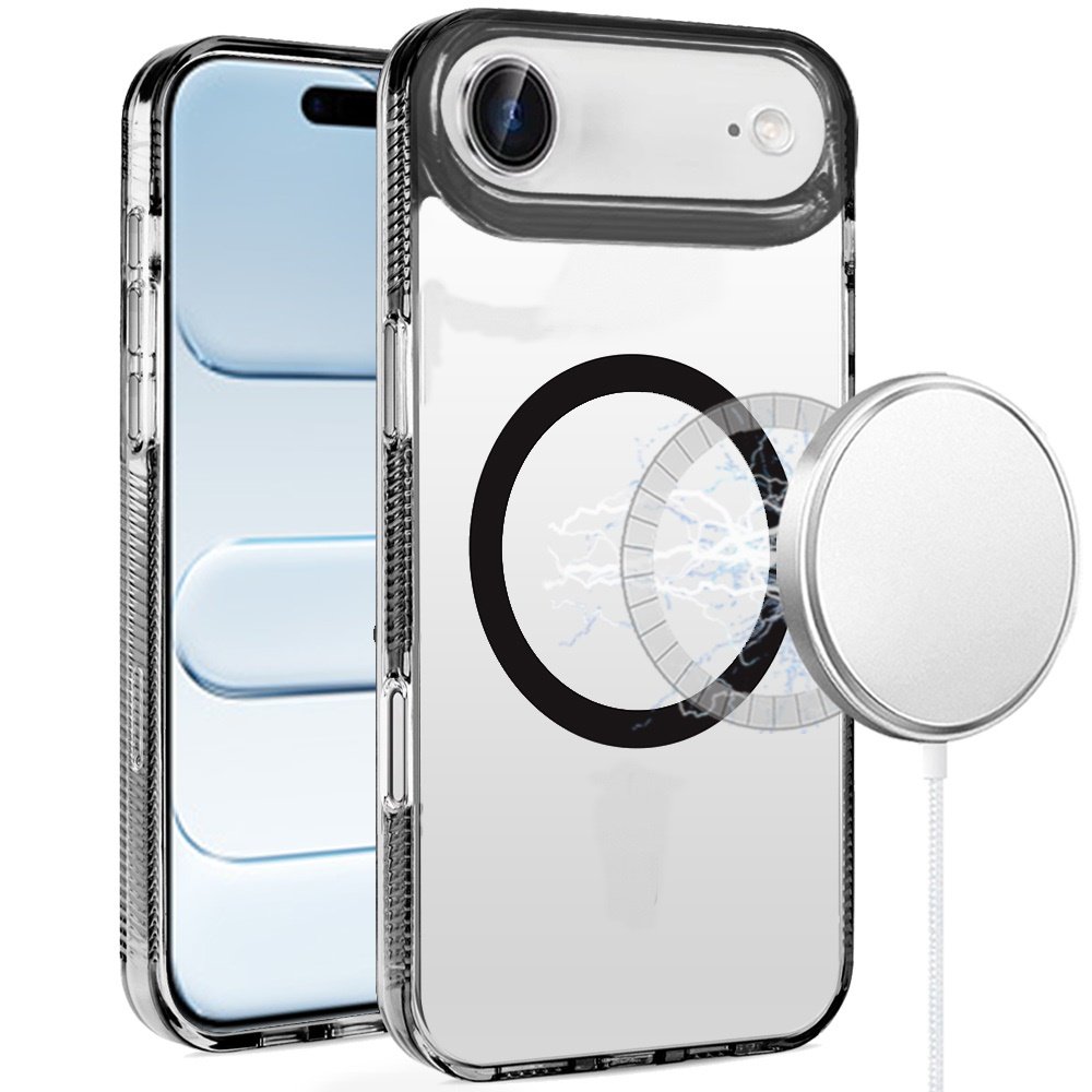 for iphone 17 air pure transparent [magnetic circle] high quality ultra thick hybrid black