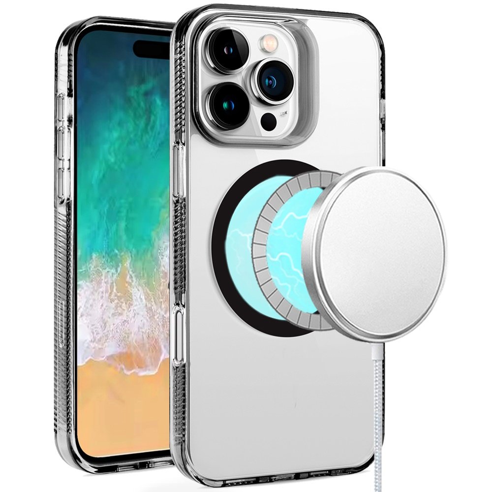 for iphone 16 pro max 6.9 inch pure transparent [magnetic circle] high quality ultra thick hybrid black
