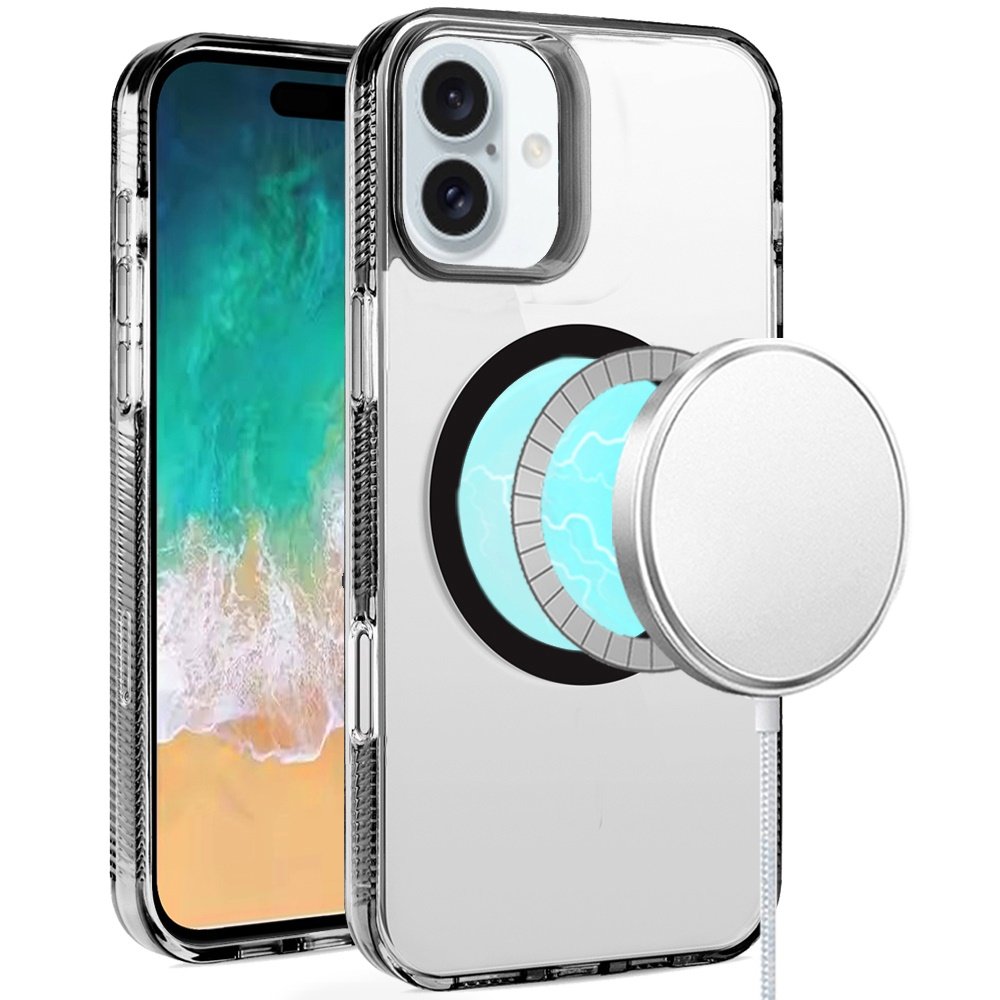 for iphone 16 plus 6.7 inch pure transparent [magnetic circle] high quality ultra thick hybrid black