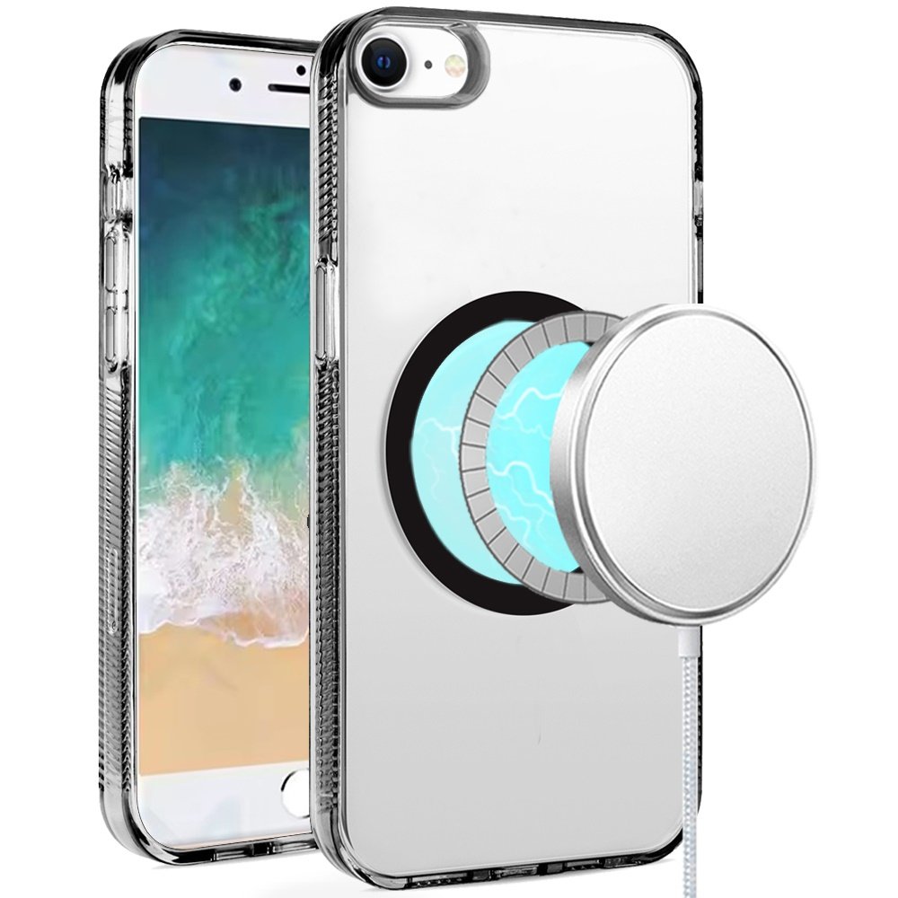 for iphone 17e / 16e / se4 pure transparent [magnetic circle] high quality ultra thick hybrid black