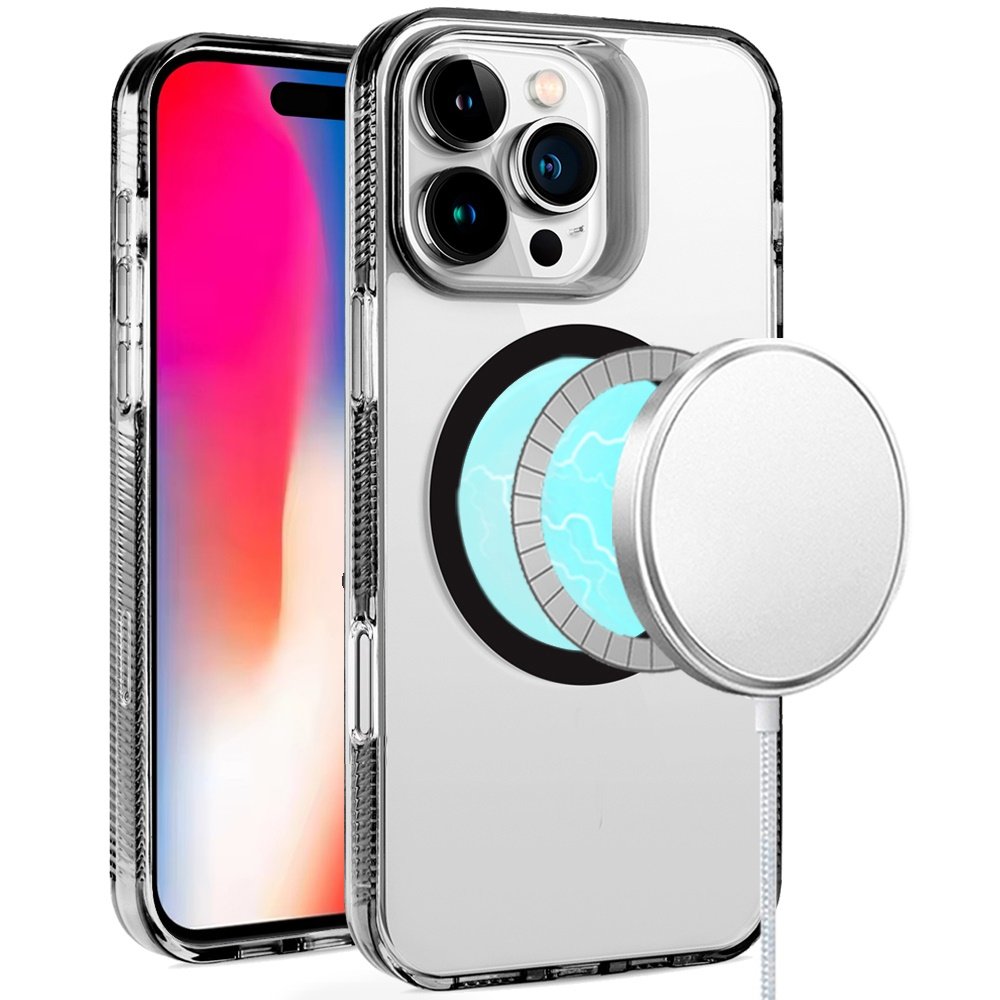 for iphone 16 pro 6.3 inch pure transparent [magnetic circle] high quality ultra thick hybrid black