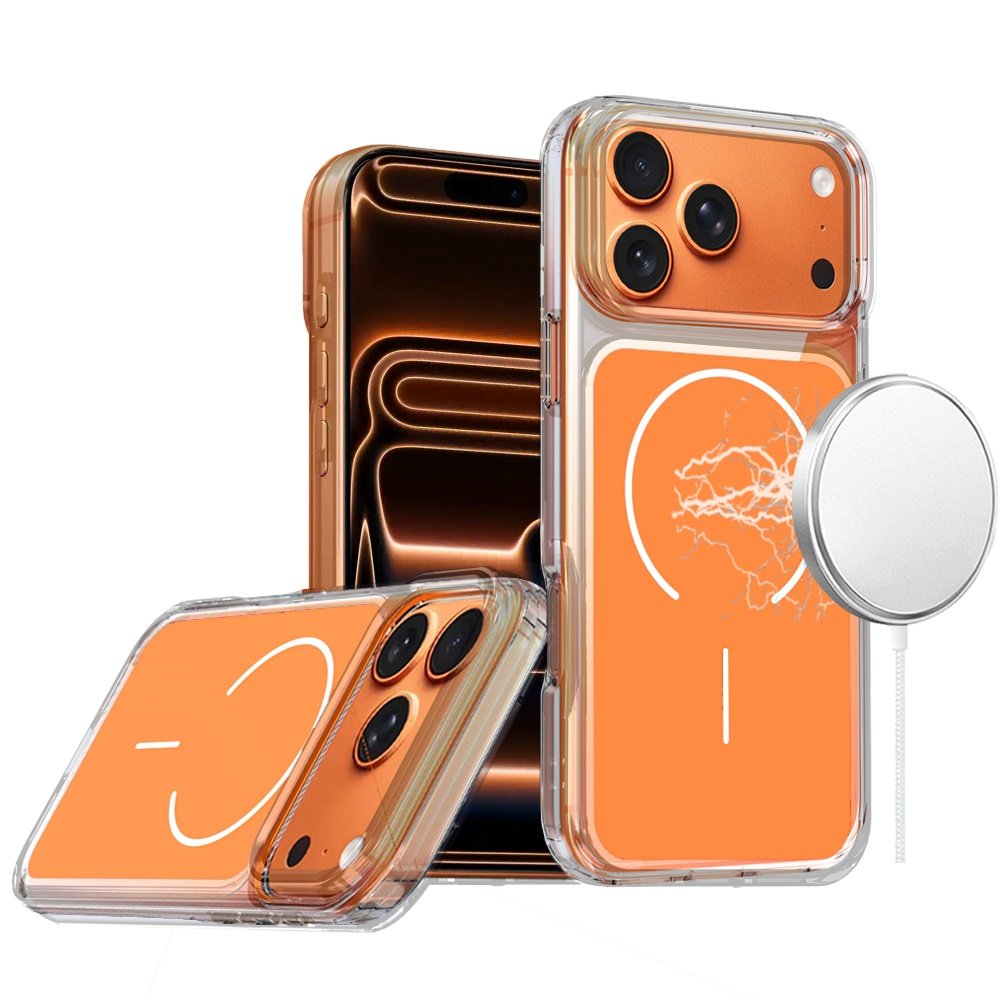 for iphone 17 pro metallic transparent magnetic hybrid case cosmic orange