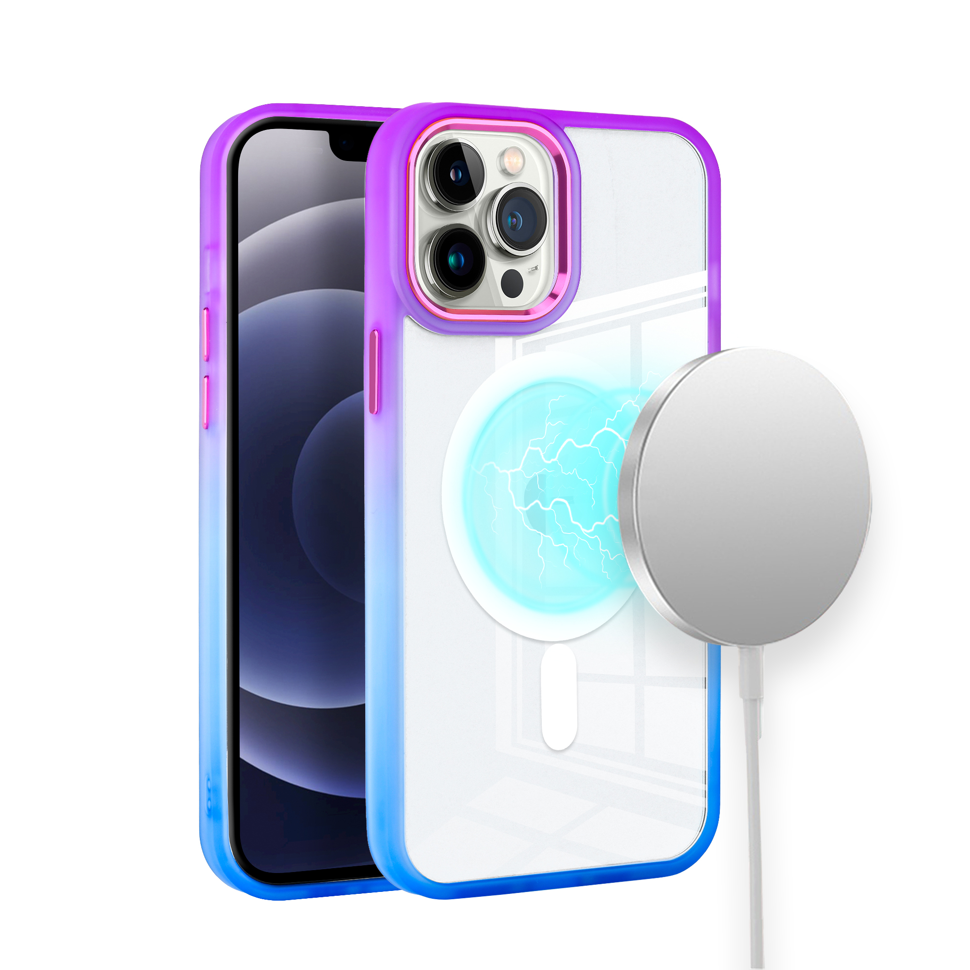for iphone 15 pro radiant two tone [magnetic circle] shockproof transparent thick hybrid purple/blue