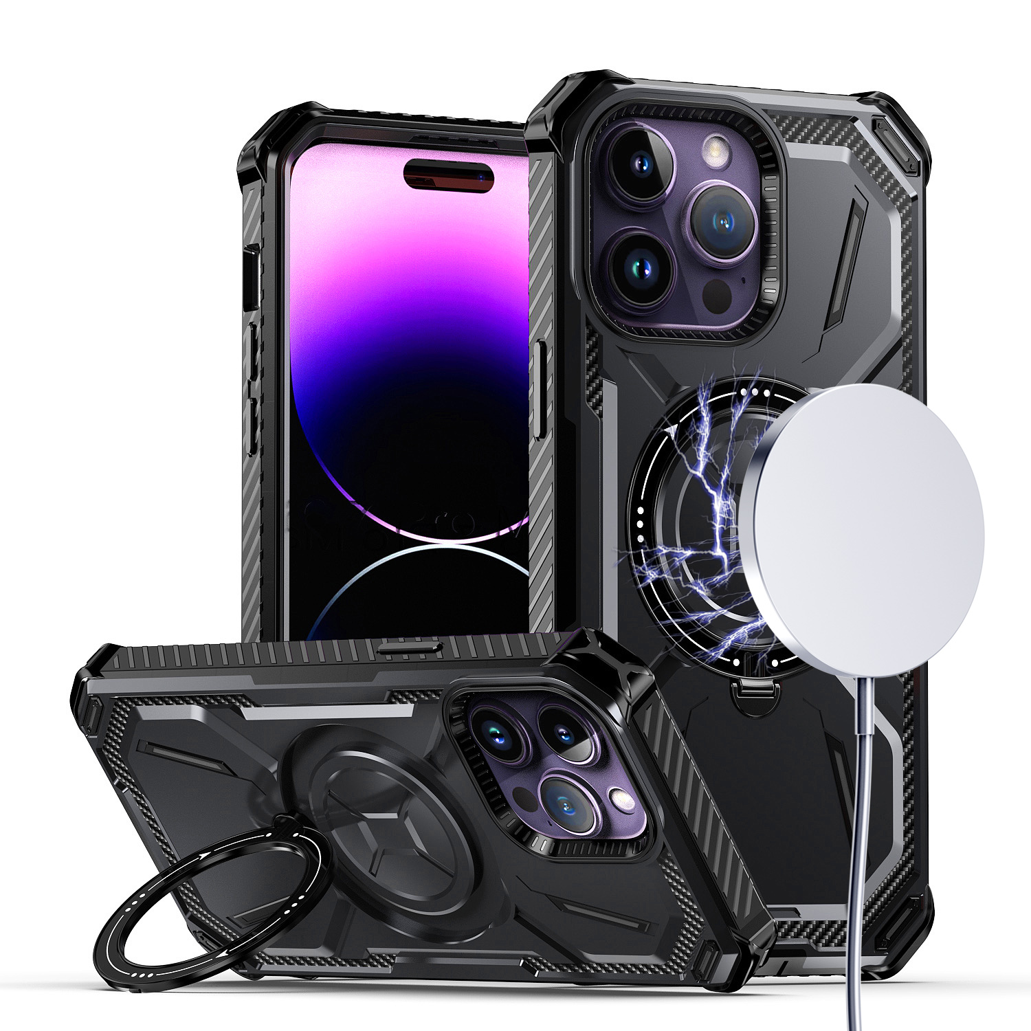 for iphone 14 pro max 6.7" premium circle [magnetic circle] kickkickstand black