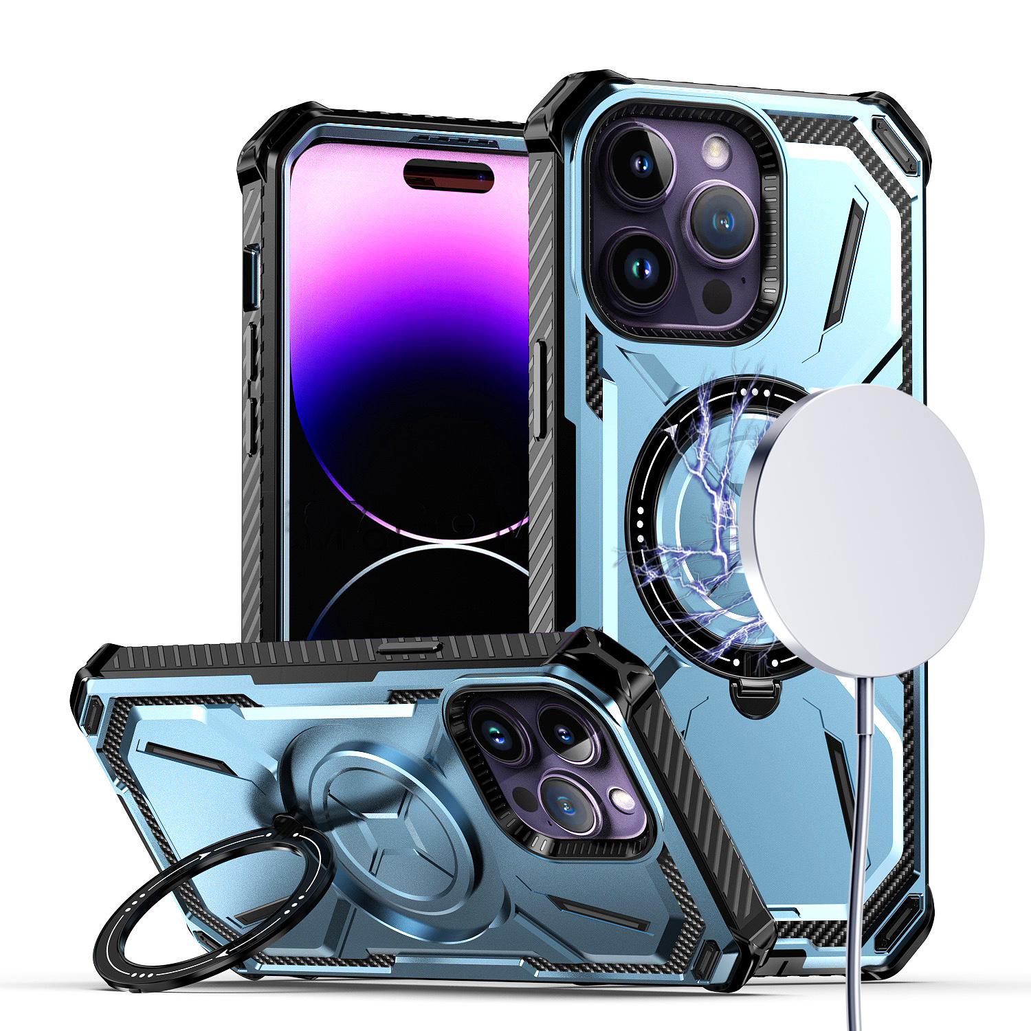 for ip15 pro max premium circle [magnetic circle] kickkickstand light blue