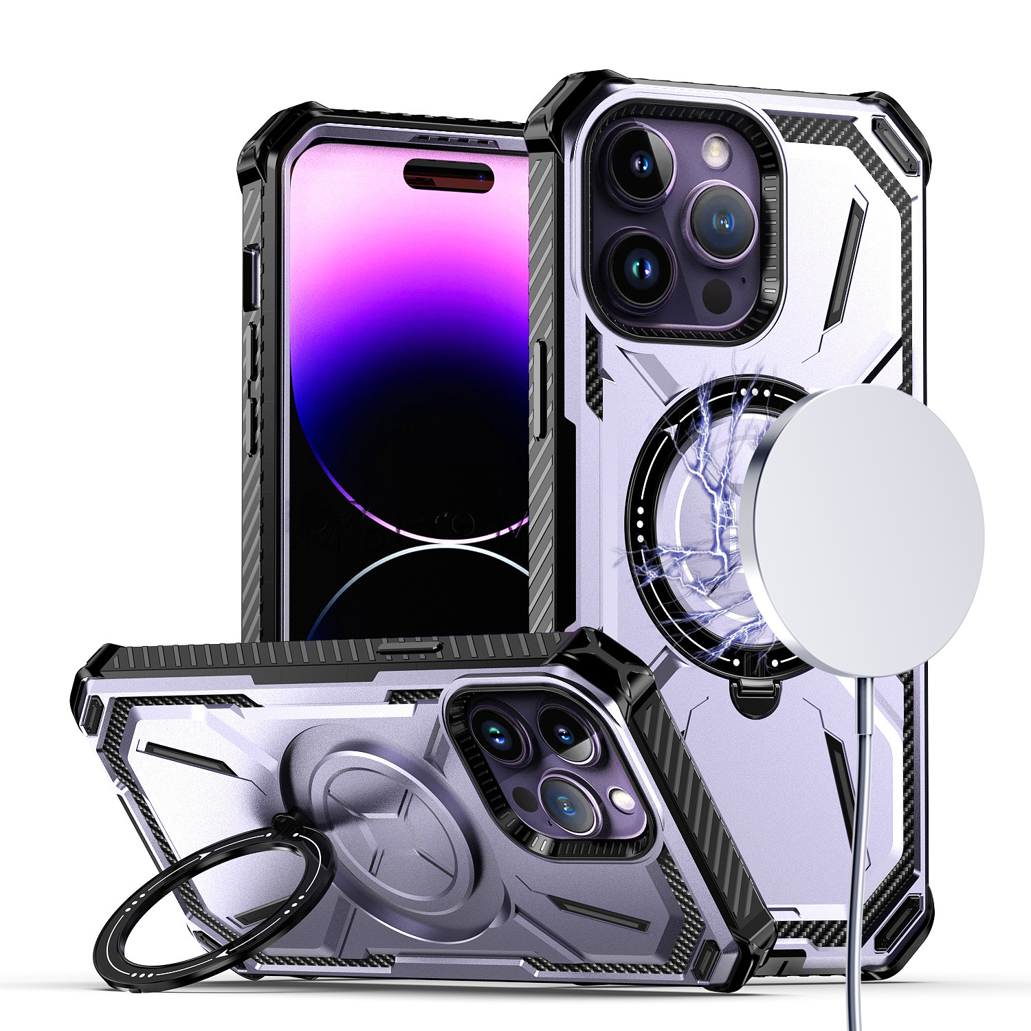 for iphone 14 pro max 6.7" premium circle [magnetic circle] kickkickstand light purple