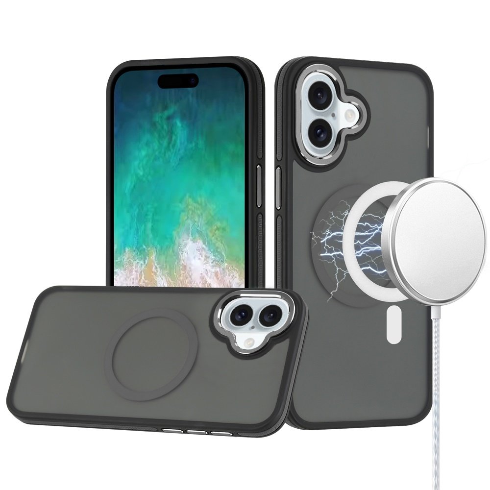 for iphone 16 plus 6.7 inch royal magnetic ring skin touch hq metal buttons/camera lip hybrid black