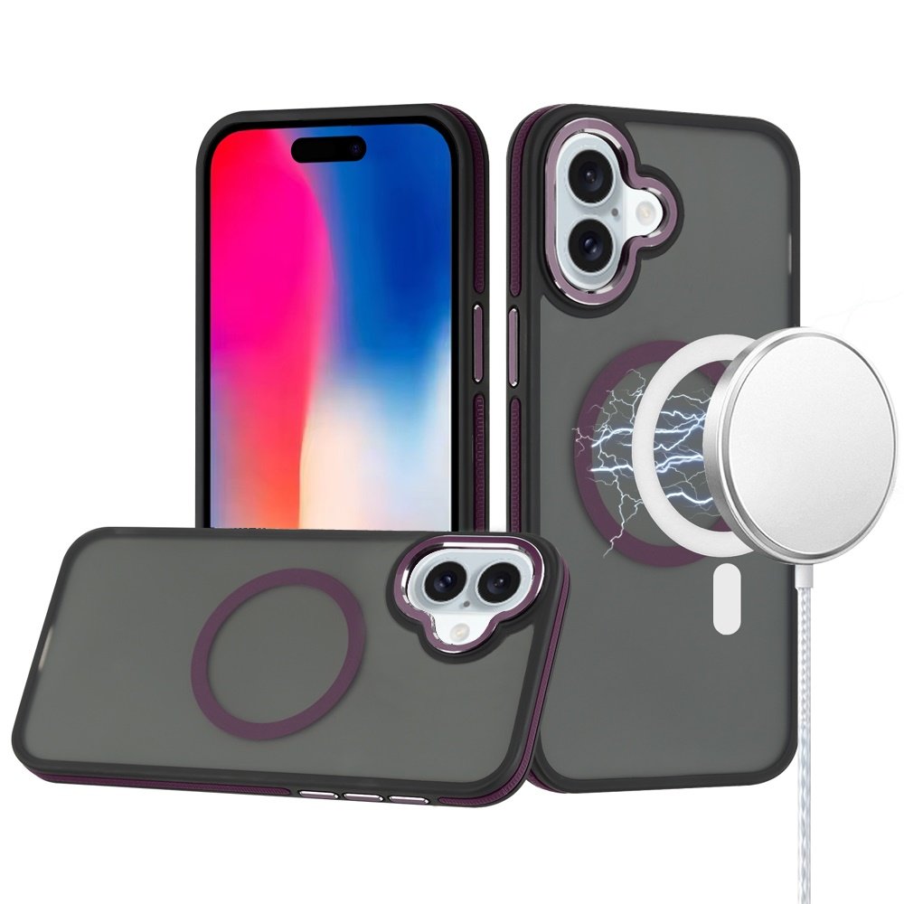 for iphone 16 6.1 inch royal magnetic ring skin touch hq metal buttons/camera lip hybrid purple