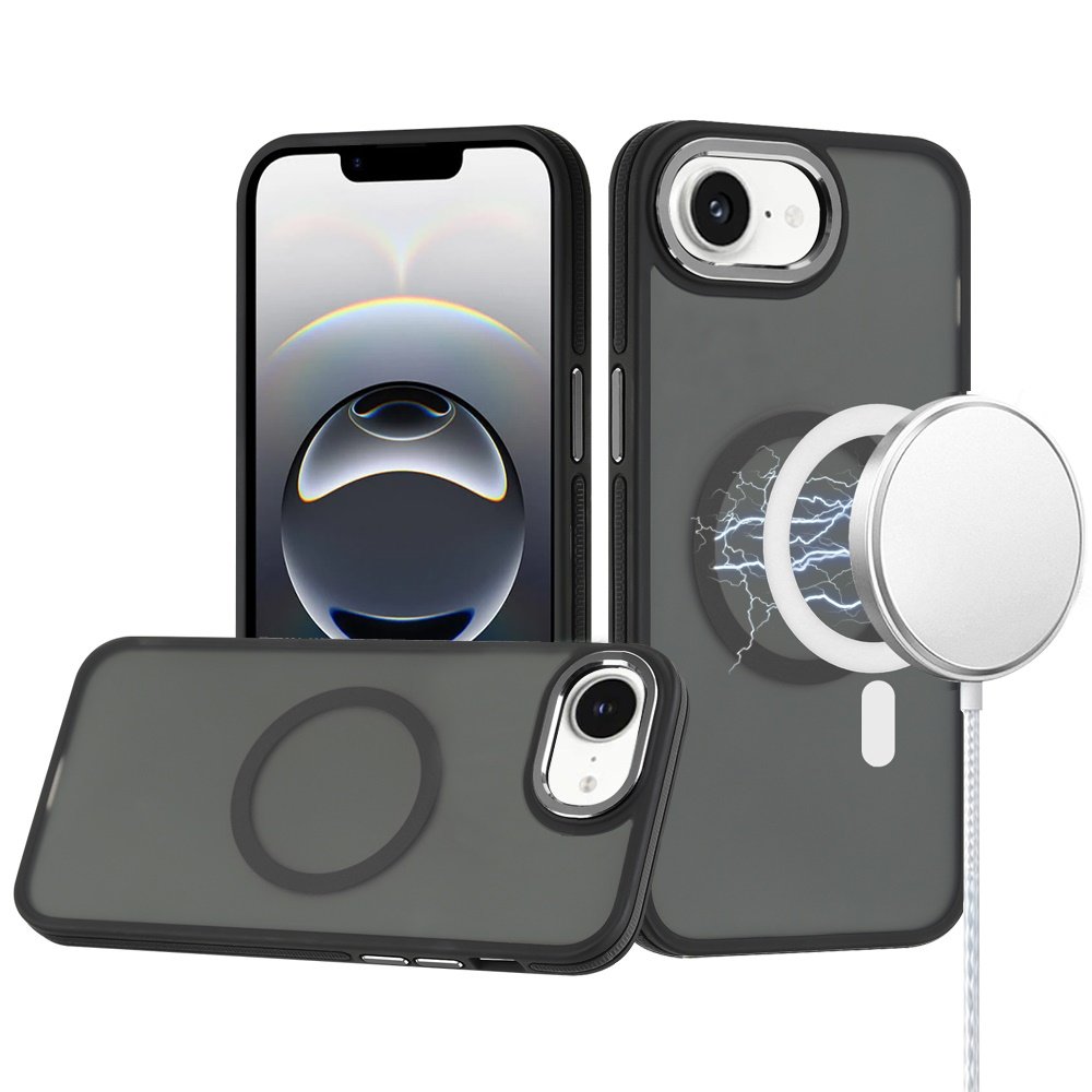for iphone 17e / 16e / se4 royal magnetic ring skin touch hq metal buttons/camera lip hybrid black