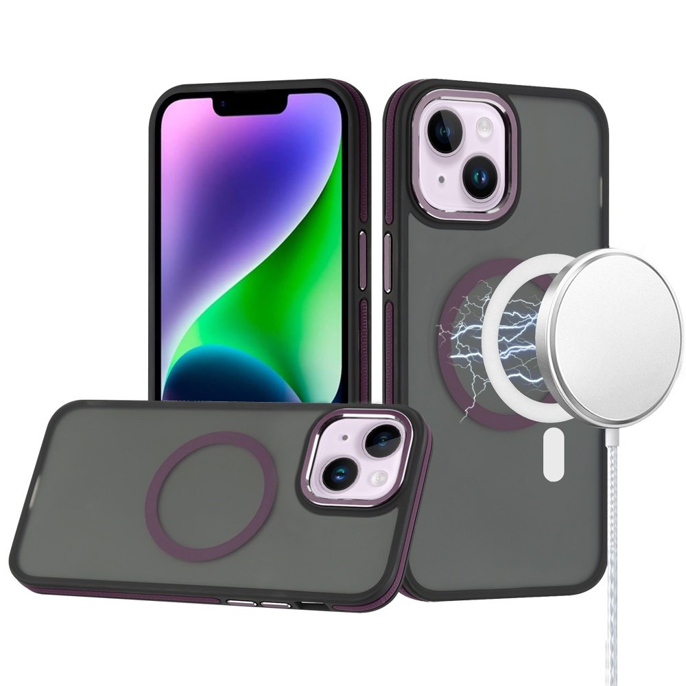 for iphone 13/14 royal magnetic ring skin touch hq metal buttons/camera lip hybrid purple