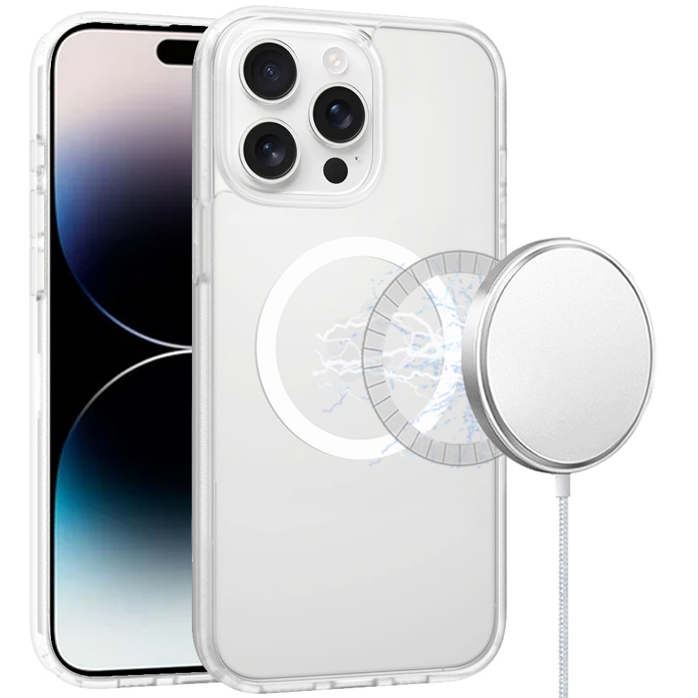 for iphone 14 pro max 6.7" [magnetic circle] smooth safe matte feel hybrid case clear
