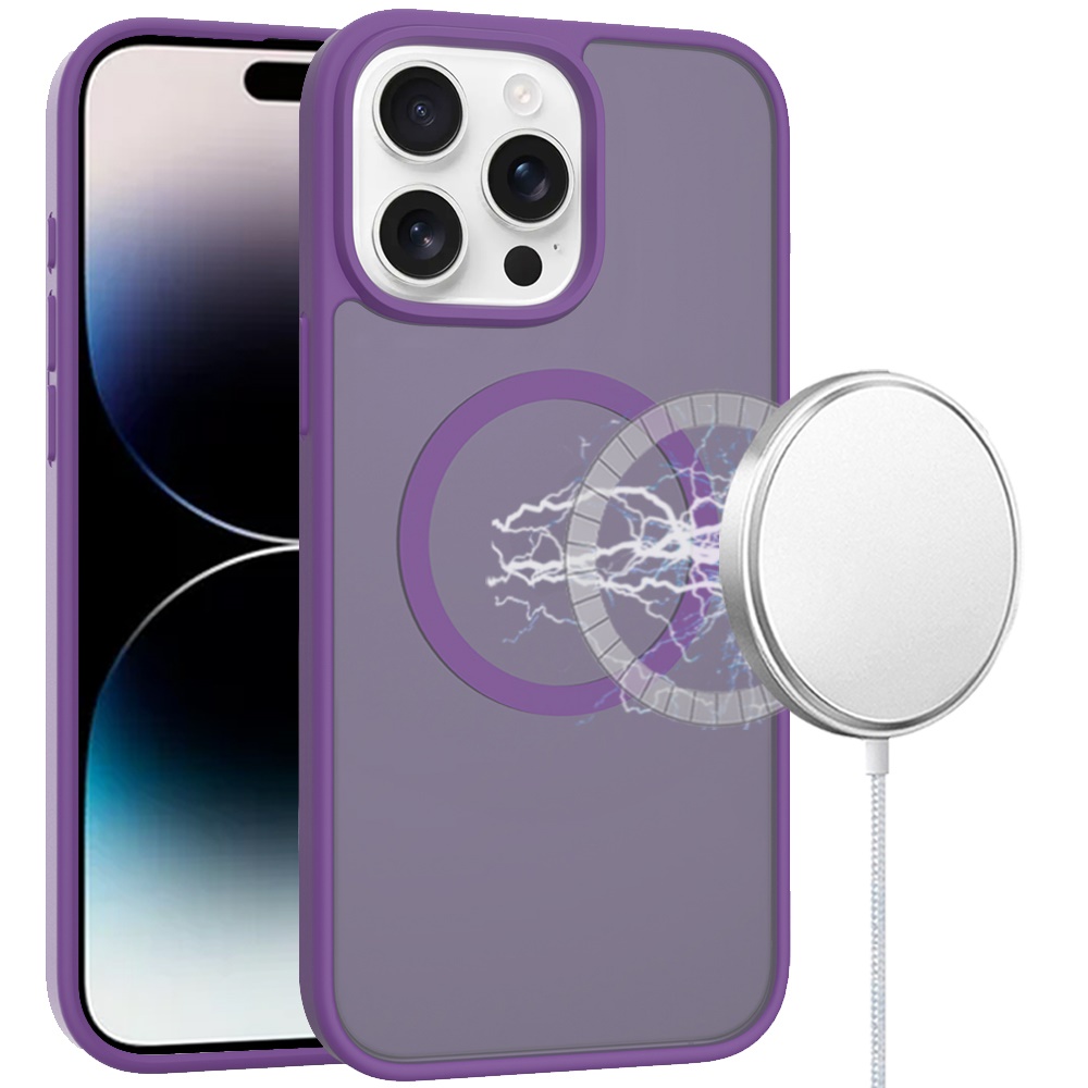 for iphone 14 pro max 6.7" [magnetic circle] smooth safe matte feel hybrid case dark purple