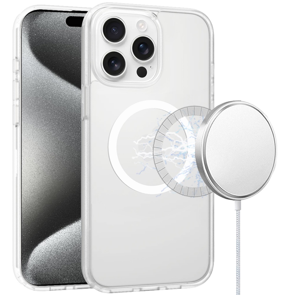 for ip15 pro max [magnetic circle] smooth safe matte feel hybrid case clear