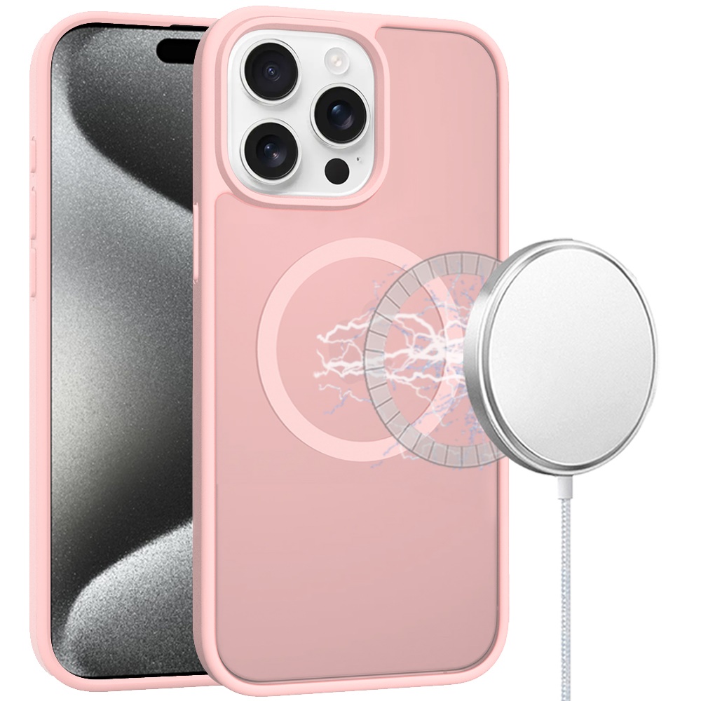 for ip15 pro max [magnetic circle] smooth safe matte feel hybrid case light pink