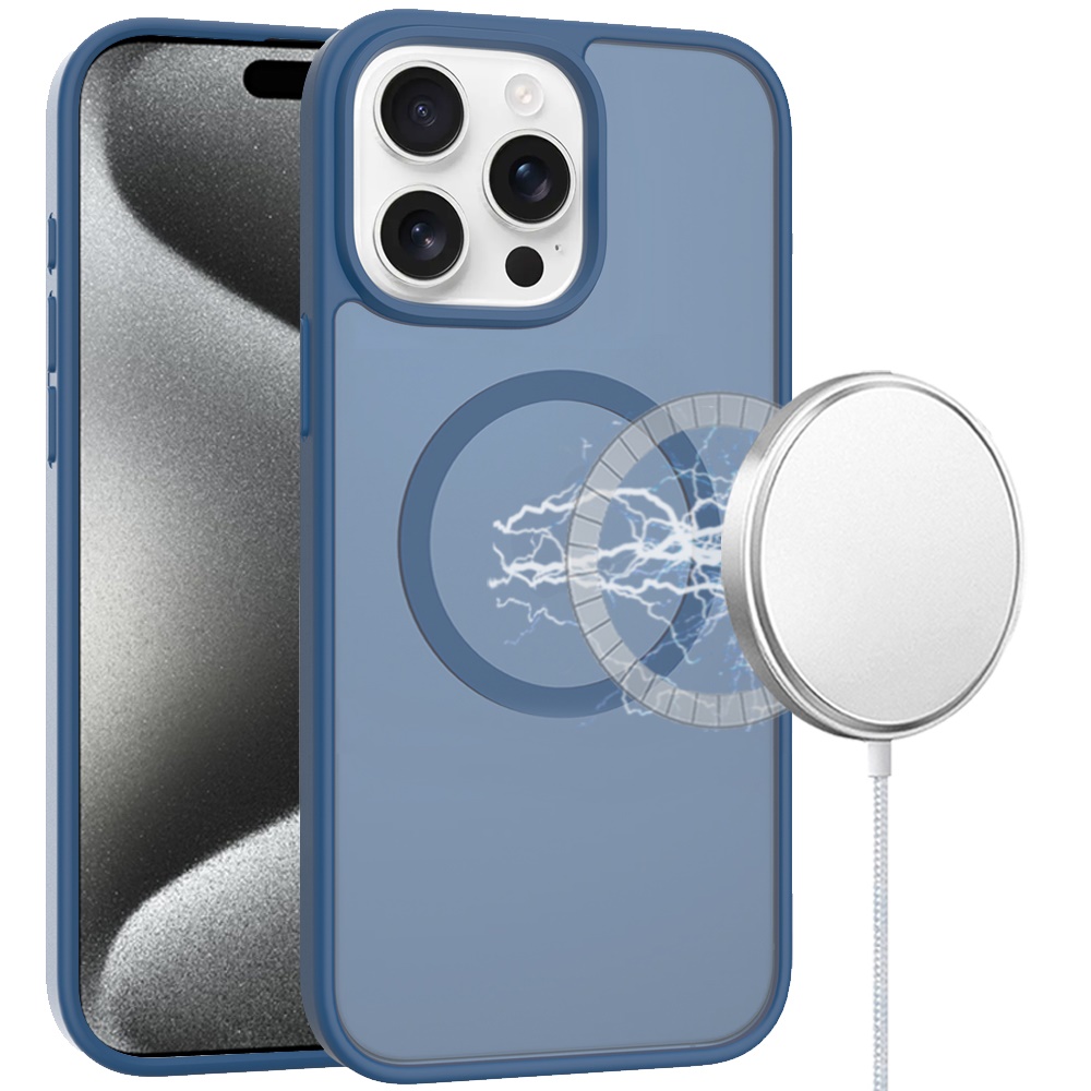 for ip15 pro max [magnetic circle] smooth safe matte feel hybrid case navy blue