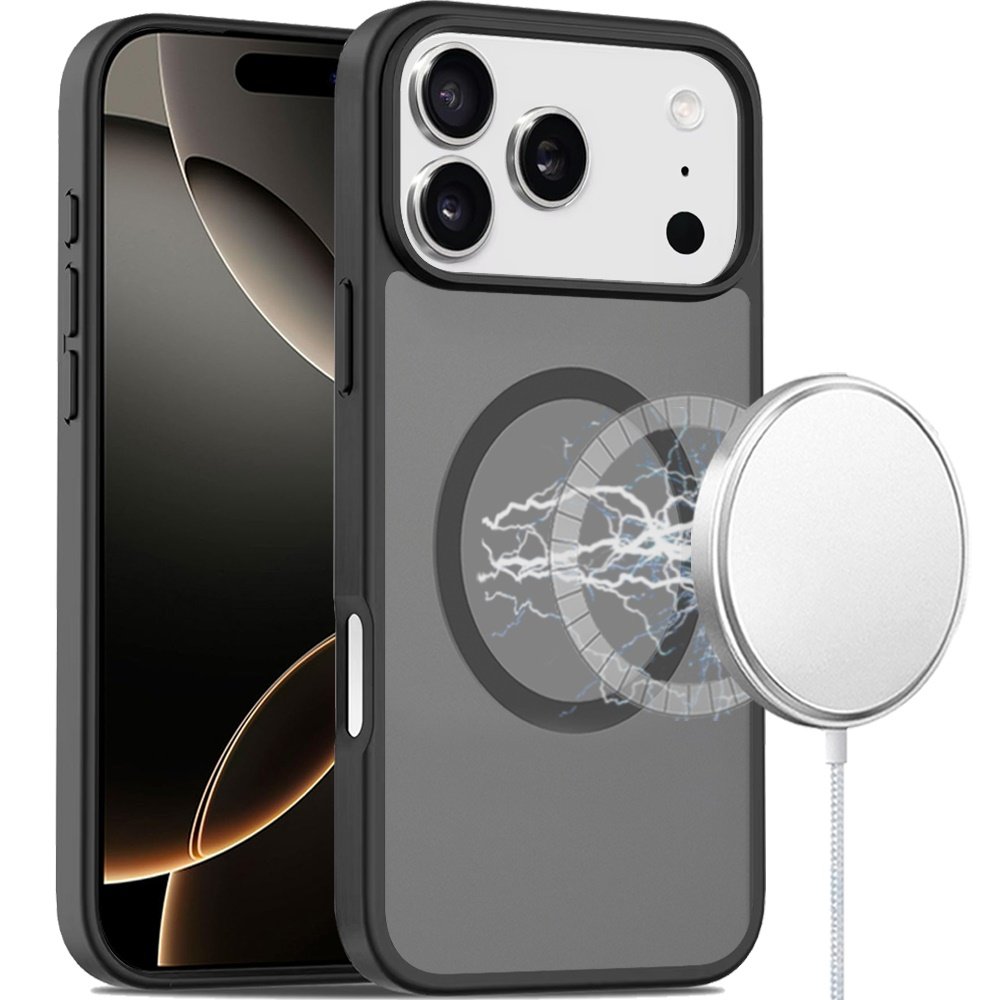 for iphone 17 pro max [magnetic circle] smooth safe matte feel hybrid case black