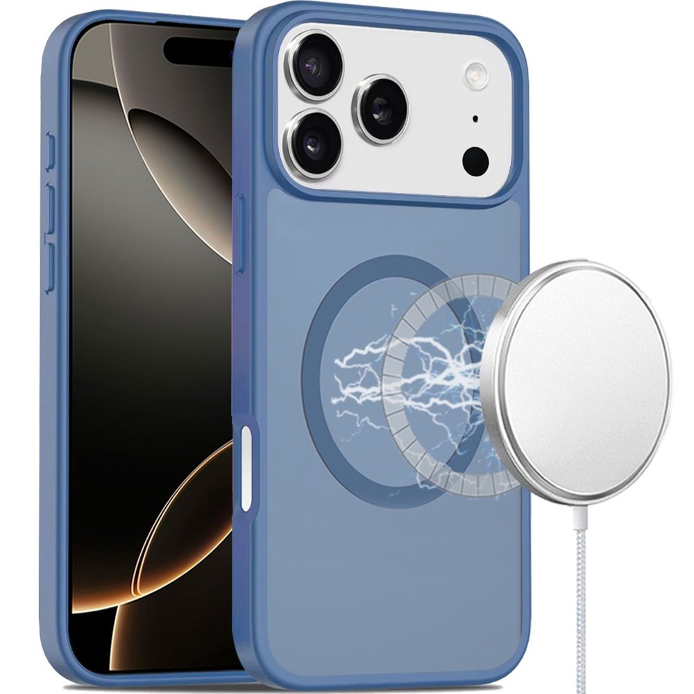 for iphone 17 pro max [magnetic circle] smooth safe matte feel hybrid case navy blue