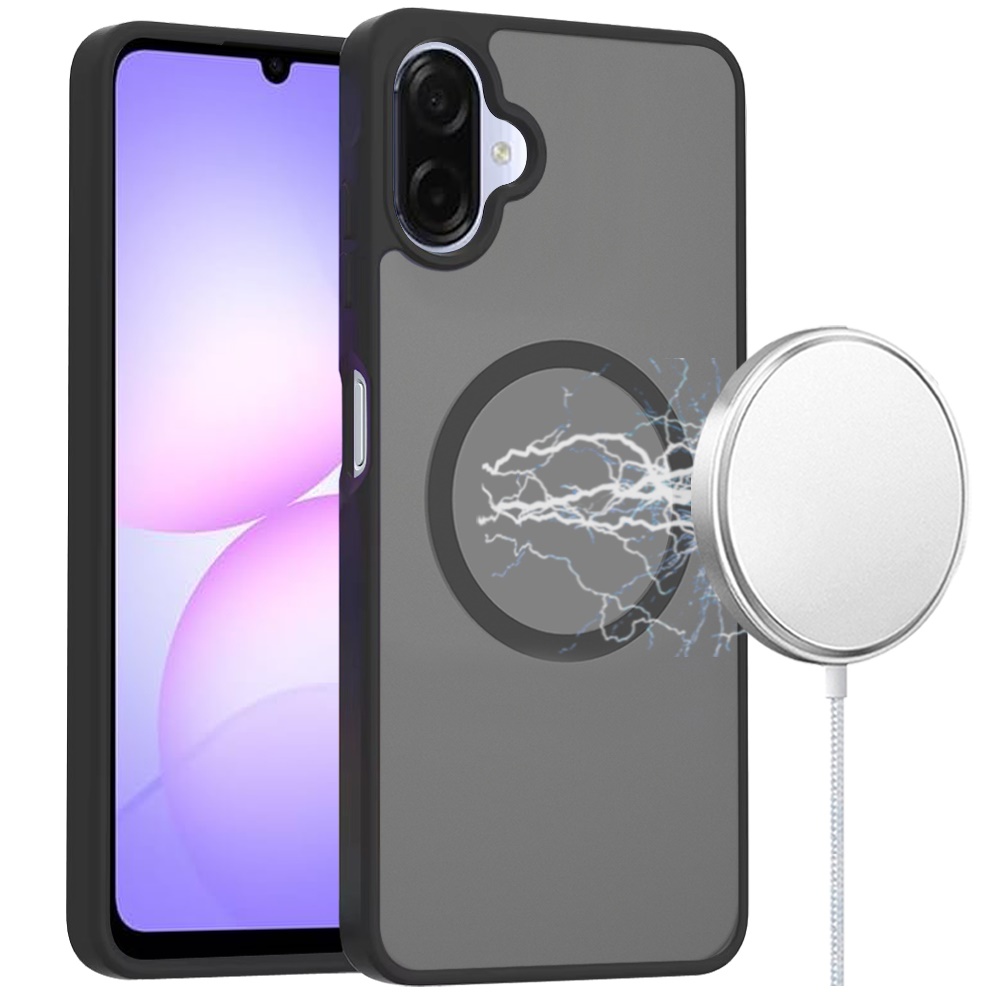 for samsung galaxy a07 [magnetic circle] smooth safe matte feel hybrid case black